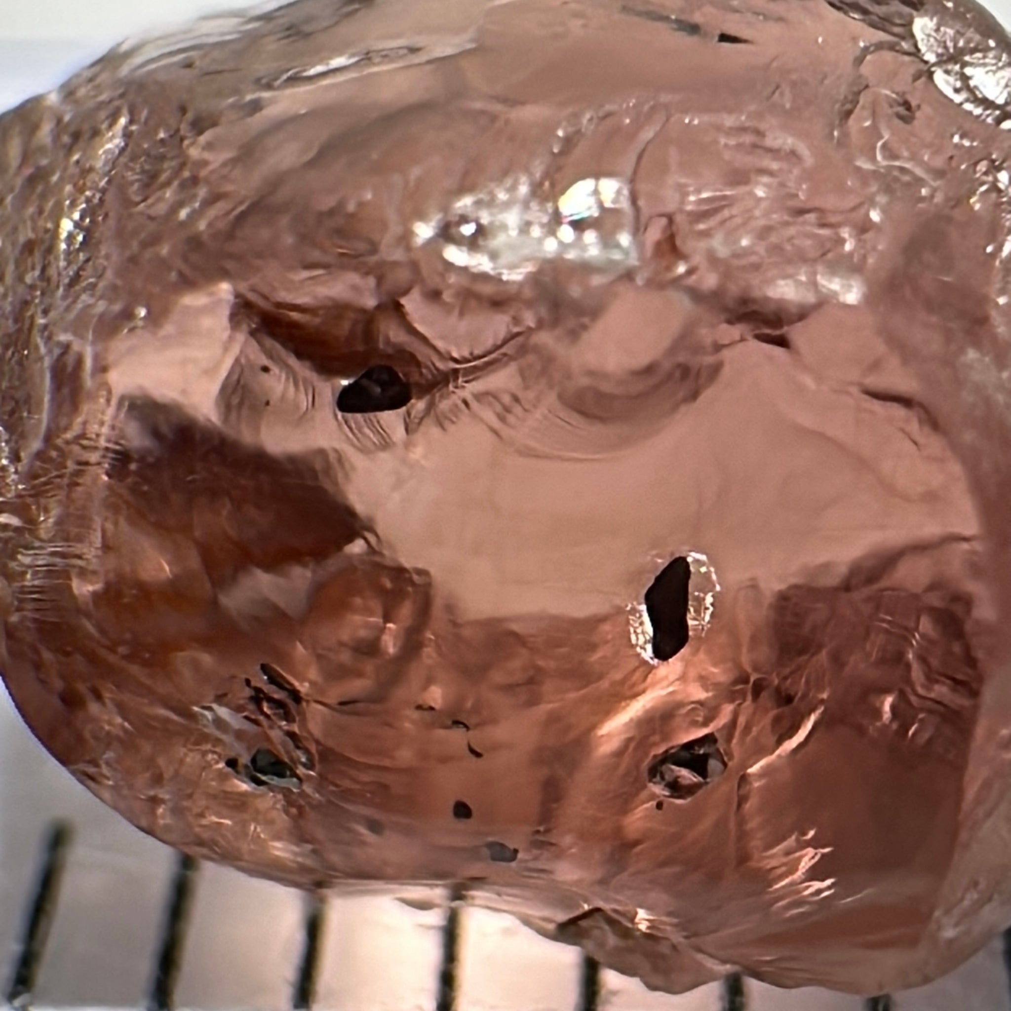 Peach Malaya Colour Shift Garnet, 4.26ct, some spots on the outside, will come off on preform, see super enlarged photos, rest vvs-if, Unheated Untreated, Umba Valley Tanzania