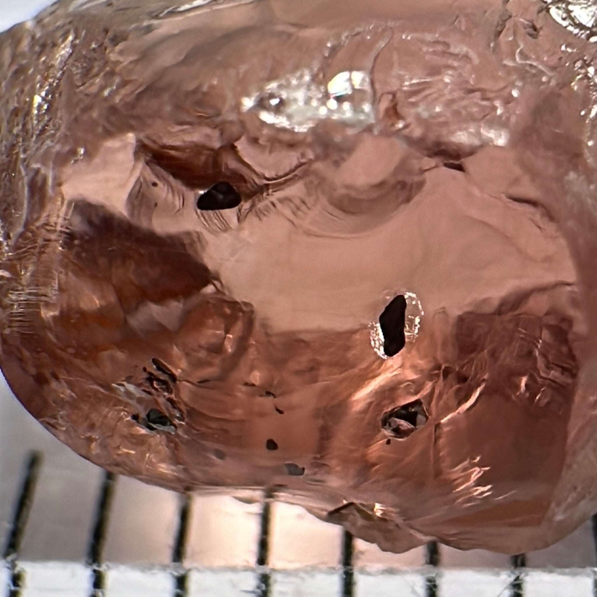 Peach Malaya Colour Shift Garnet, 4.26ct, some spots on the outside, will come off on preform, see super enlarged photos, rest vvs-if, Unheated Untreated, Umba Valley Tanzania