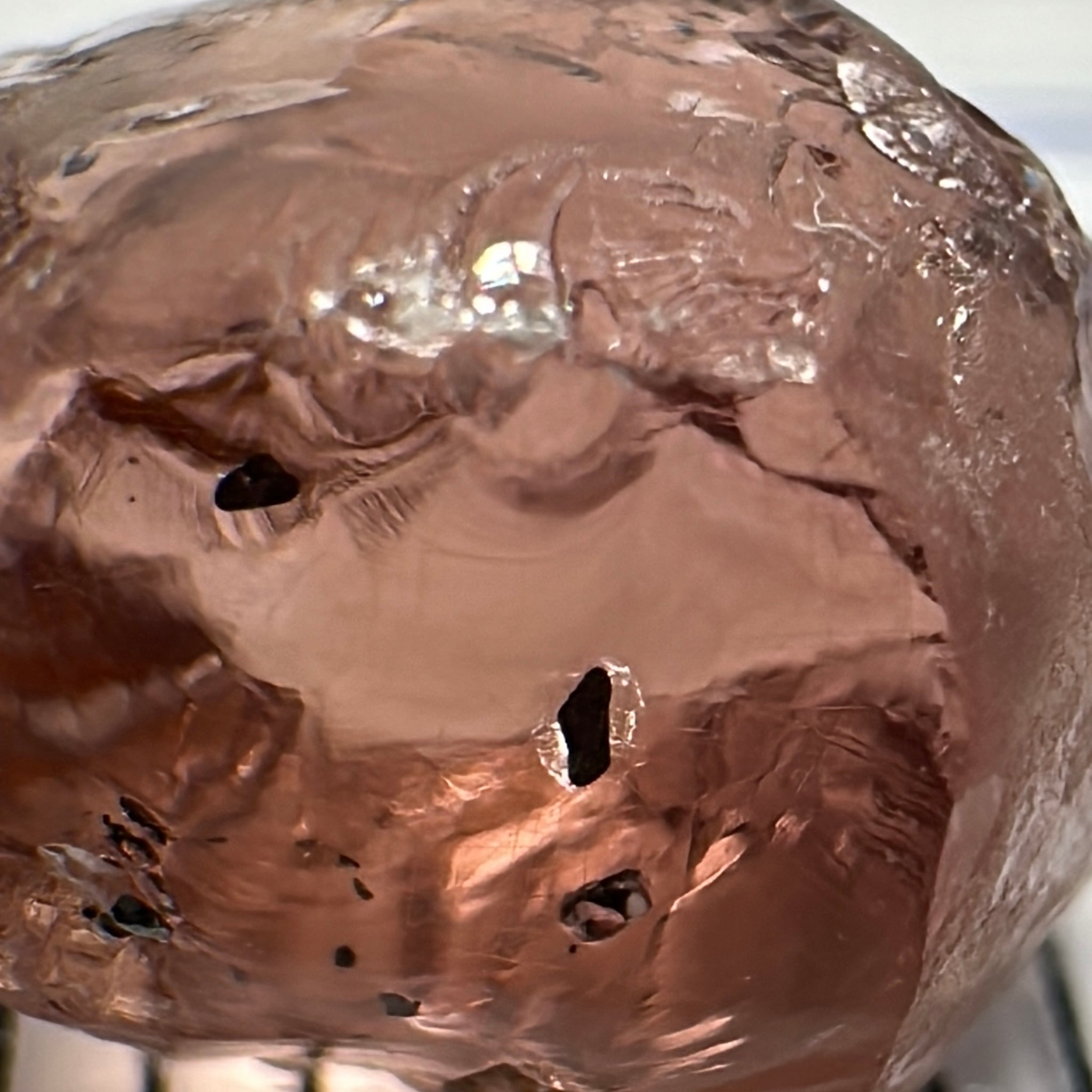 Peach Malaya Colour Shift Garnet, 4.26ct, some spots on the outside, will come off on preform, see super enlarged photos, rest vvs-if, Unheated Untreated, Umba Valley Tanzania