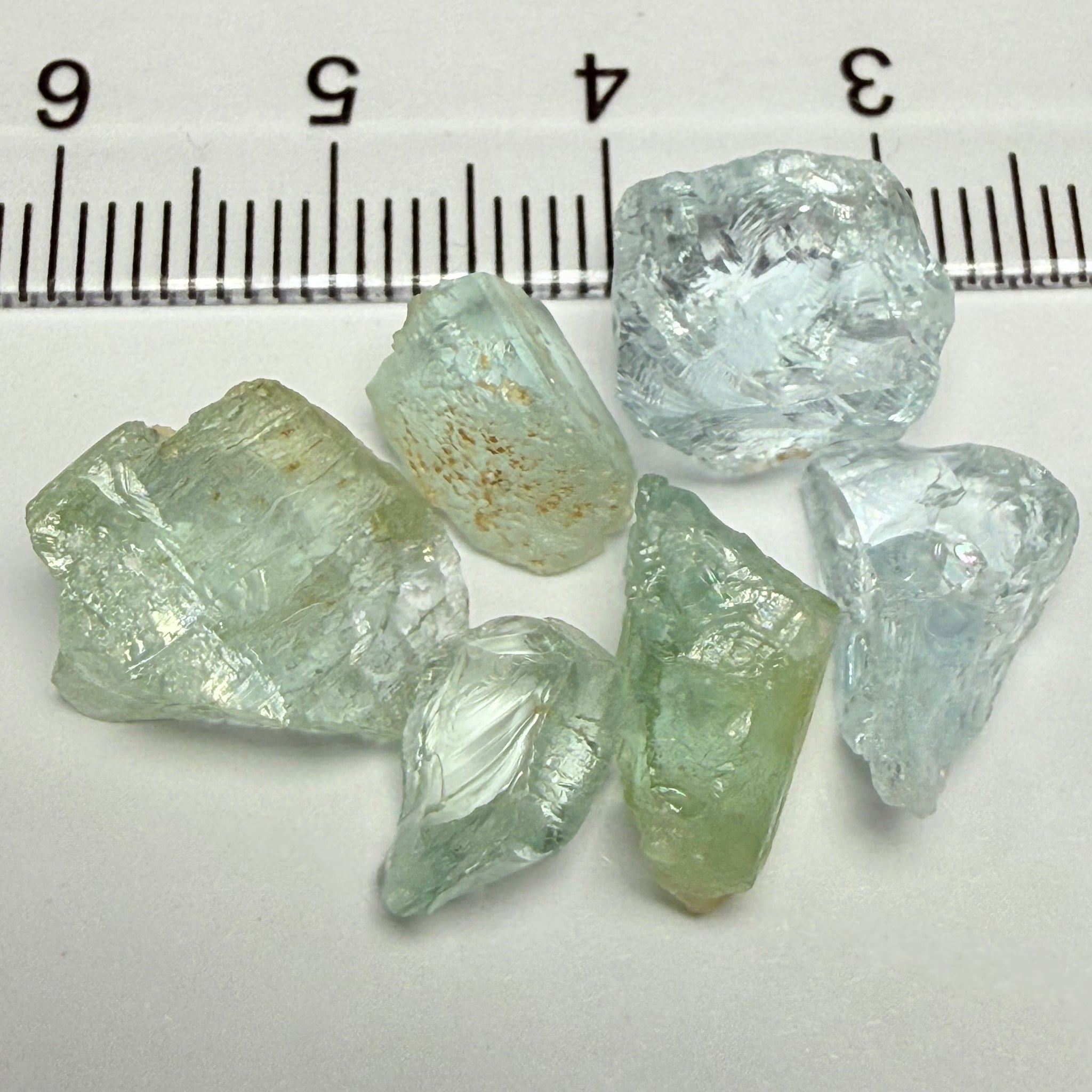 Aquamarine Lot, 25.05ct, Songea, Tanzania, Untreated Unheated, 2.29ct-5.82ct, slight to heavy inclusions, good for cabbing or setting as is into jewellery