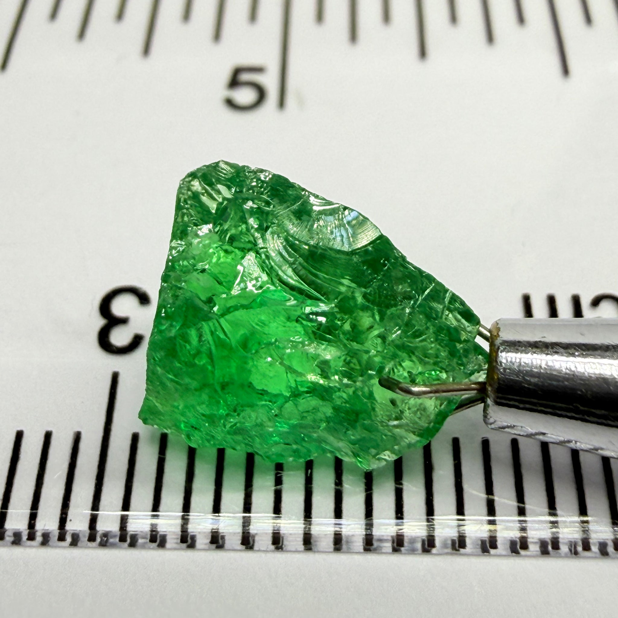 Tsavorite Garnet, 4.19ct, Tanzania, Untreated Unheated. Very slightly veiled, flattish shape