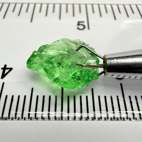 Tsavorite Garnet, 3.52ct, Tanzania, Untreated Unheated. Large cracks inside but great for setting in jewellery as is, flattish shape