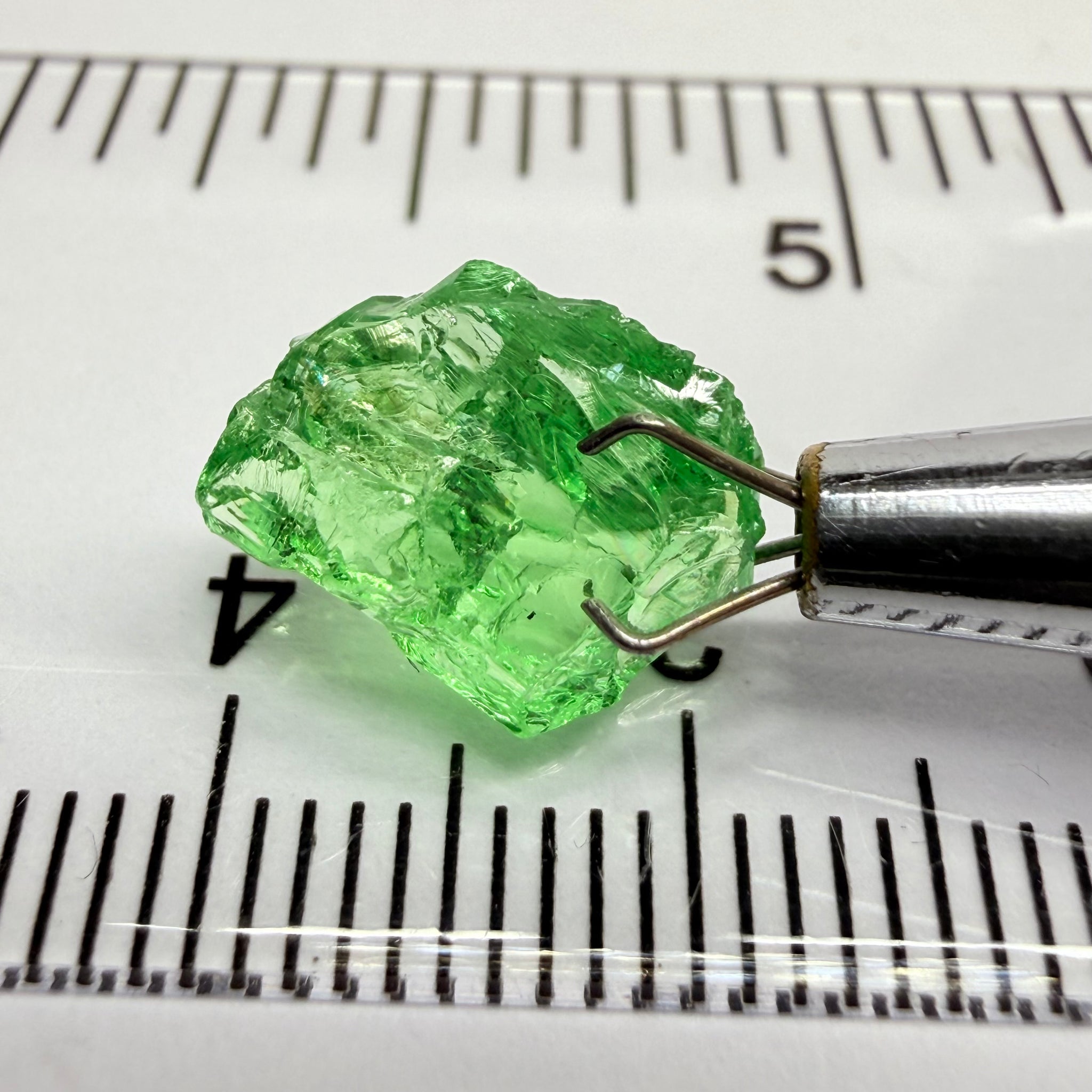 Tsavorite Garnet, 3.52ct, Tanzania, Untreated Unheated. Large cracks inside but great for setting in jewellery as is, flattish shape