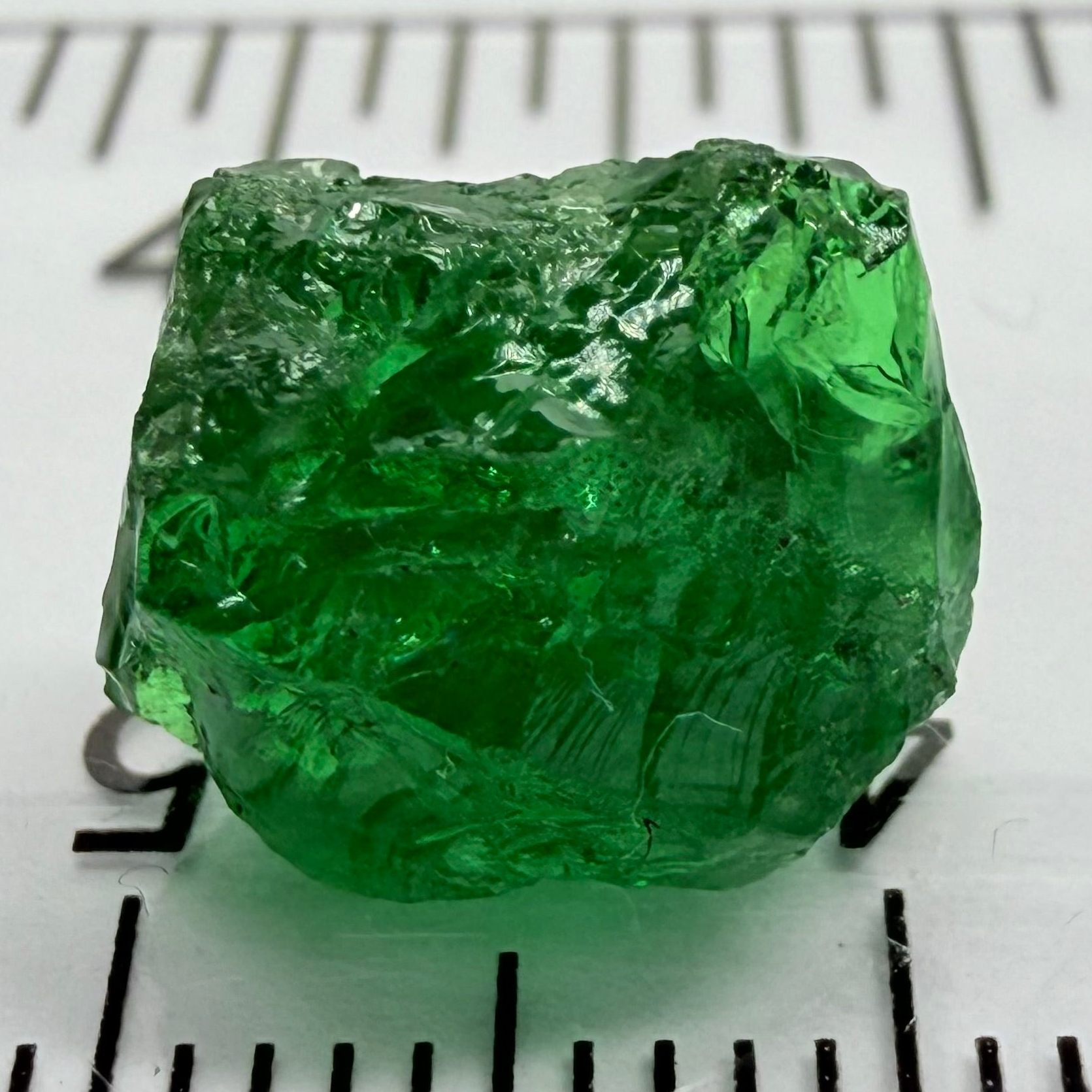 Tsavorite Garnet, 6.91ct, Tanzania, Untreated Unheated. Heavily veiled and moderately included