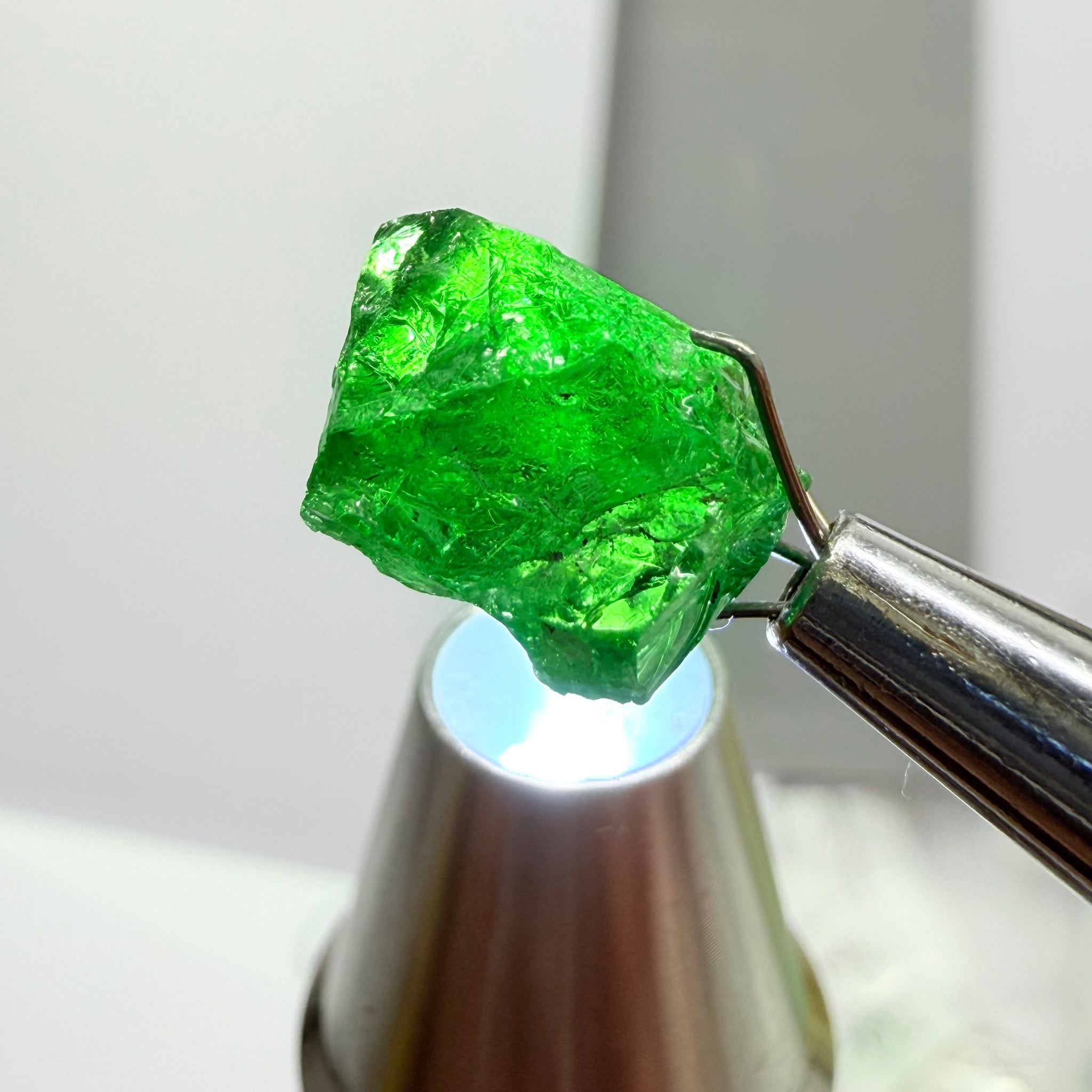 Tsavorite Garnet, 6.91ct, Tanzania, Untreated Unheated. Heavily veiled and moderately included