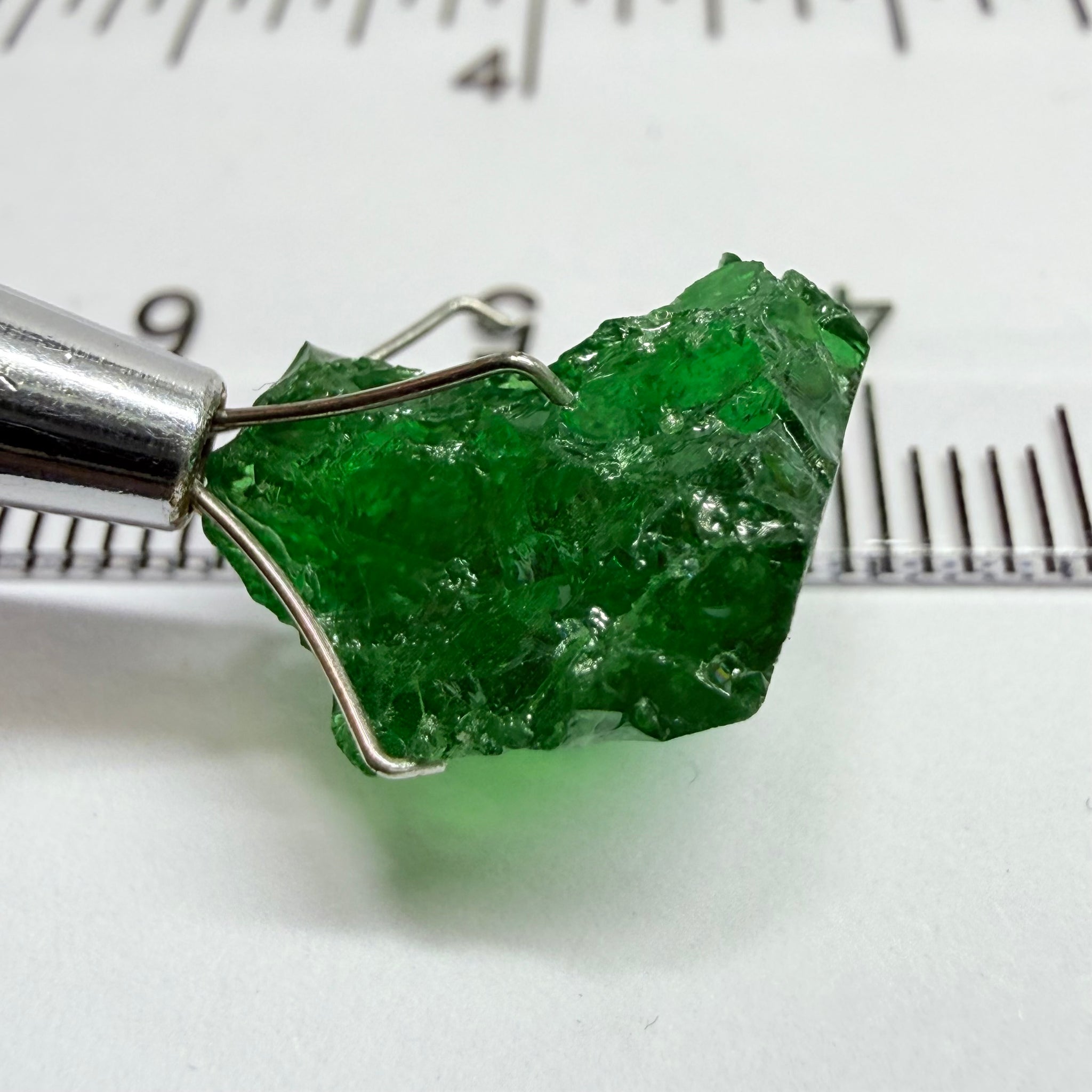Tsavorite Garnet, 9.32ct, Tanzania, Untreated Unheated. Moderately veiled, see shape, may need to be sliced into 2
