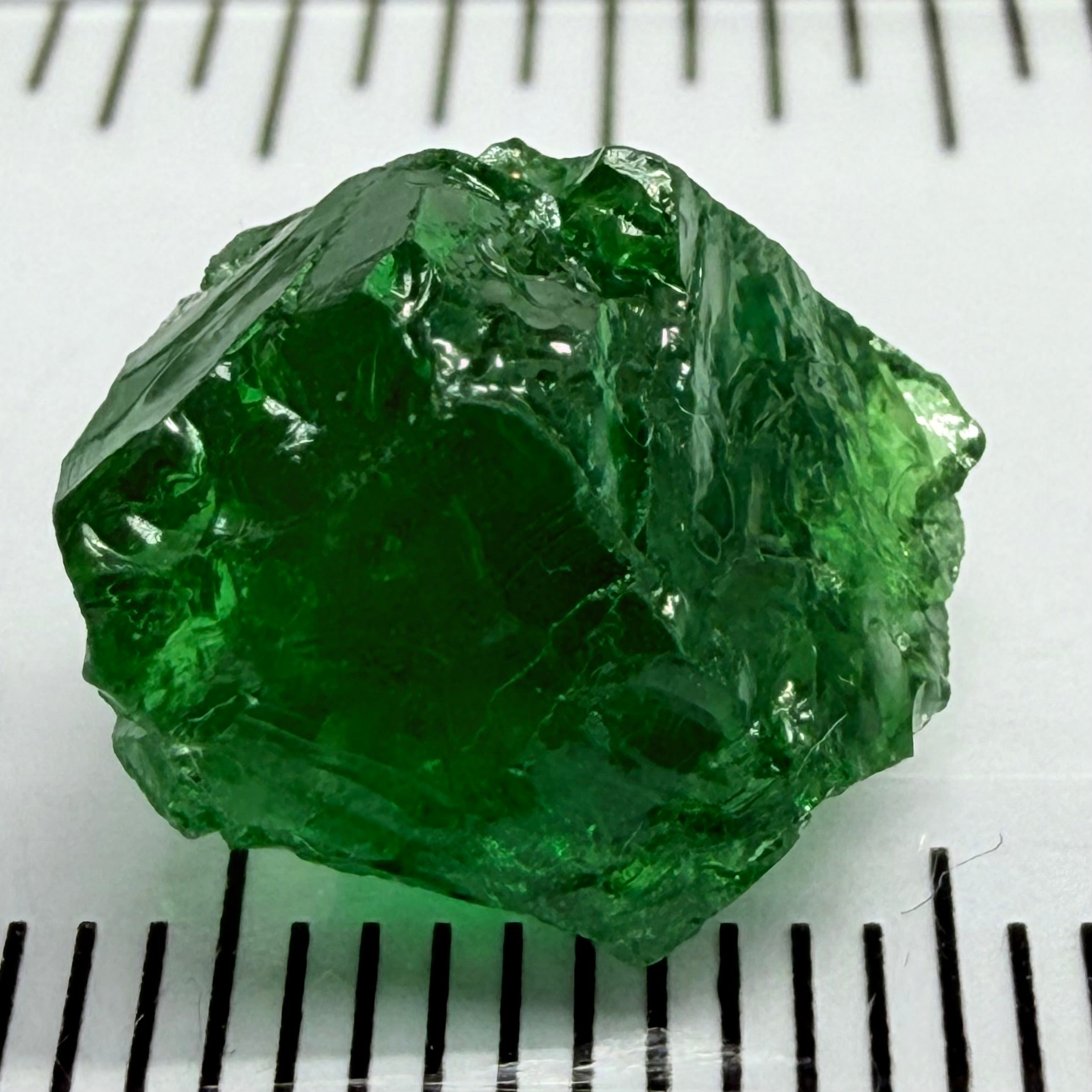 Tsavorite Garnet, 9.32ct, Tanzania, Untreated Unheated. Moderately veiled, see shape, may need to be sliced into 2