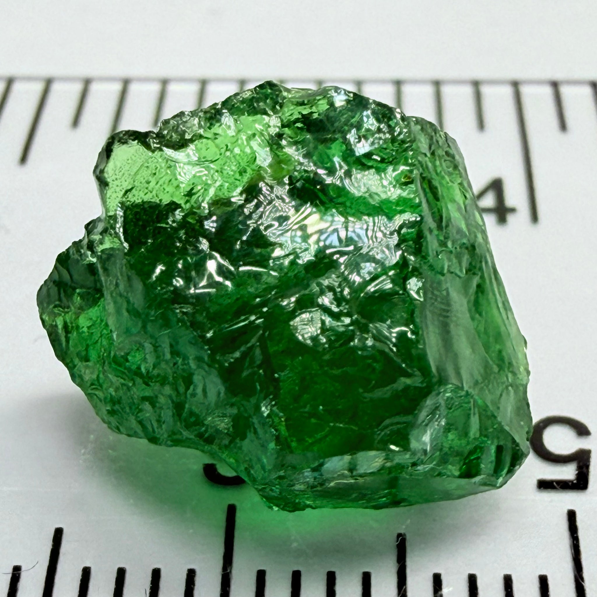 Tsavorite Garnet, 9.32ct, Tanzania, Untreated Unheated. Moderately veiled, see shape, may need to be sliced into 2