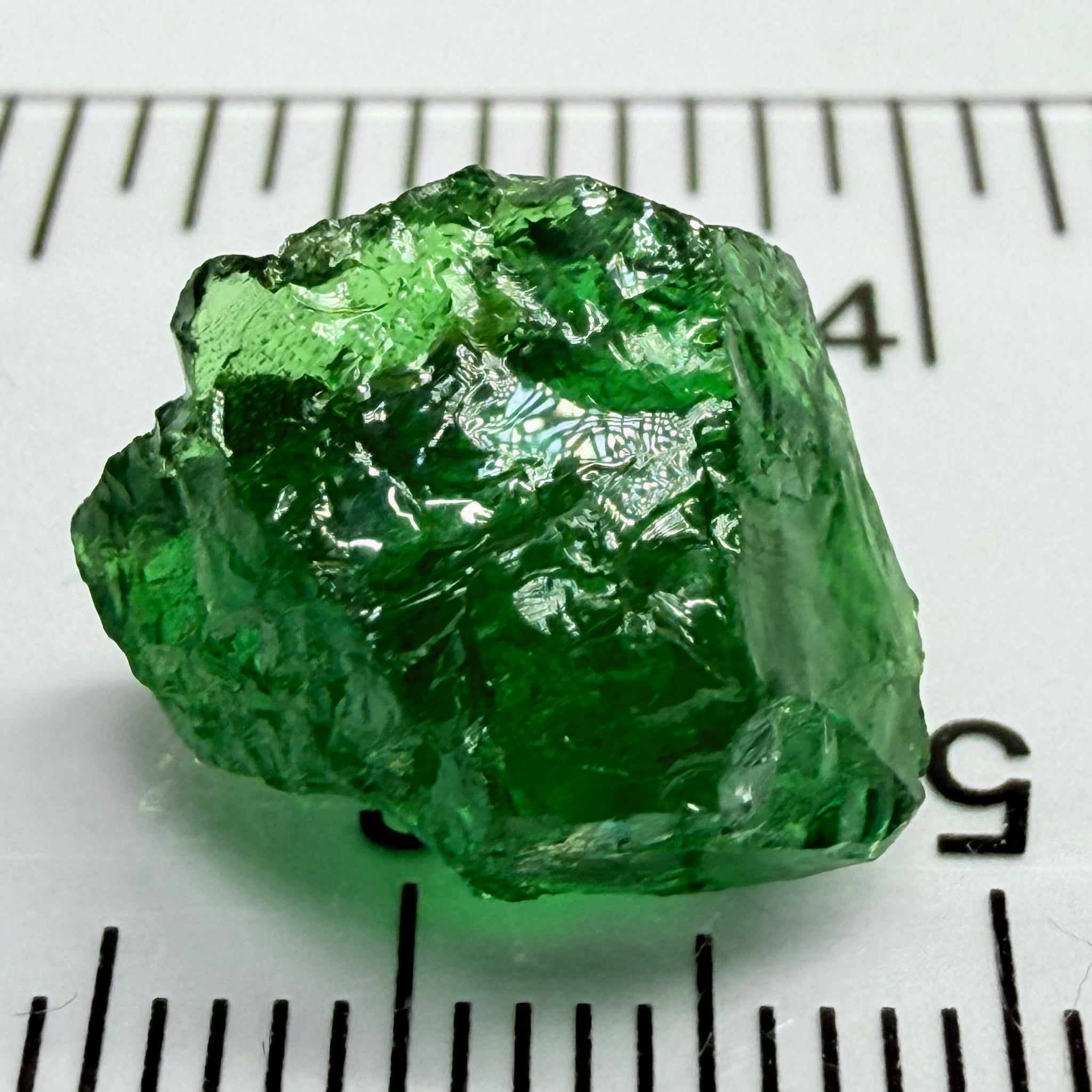 Tsavorite Garnet, 9.32ct, Tanzania, Untreated Unheated. Moderately veiled, see shape, may need to be sliced into 2