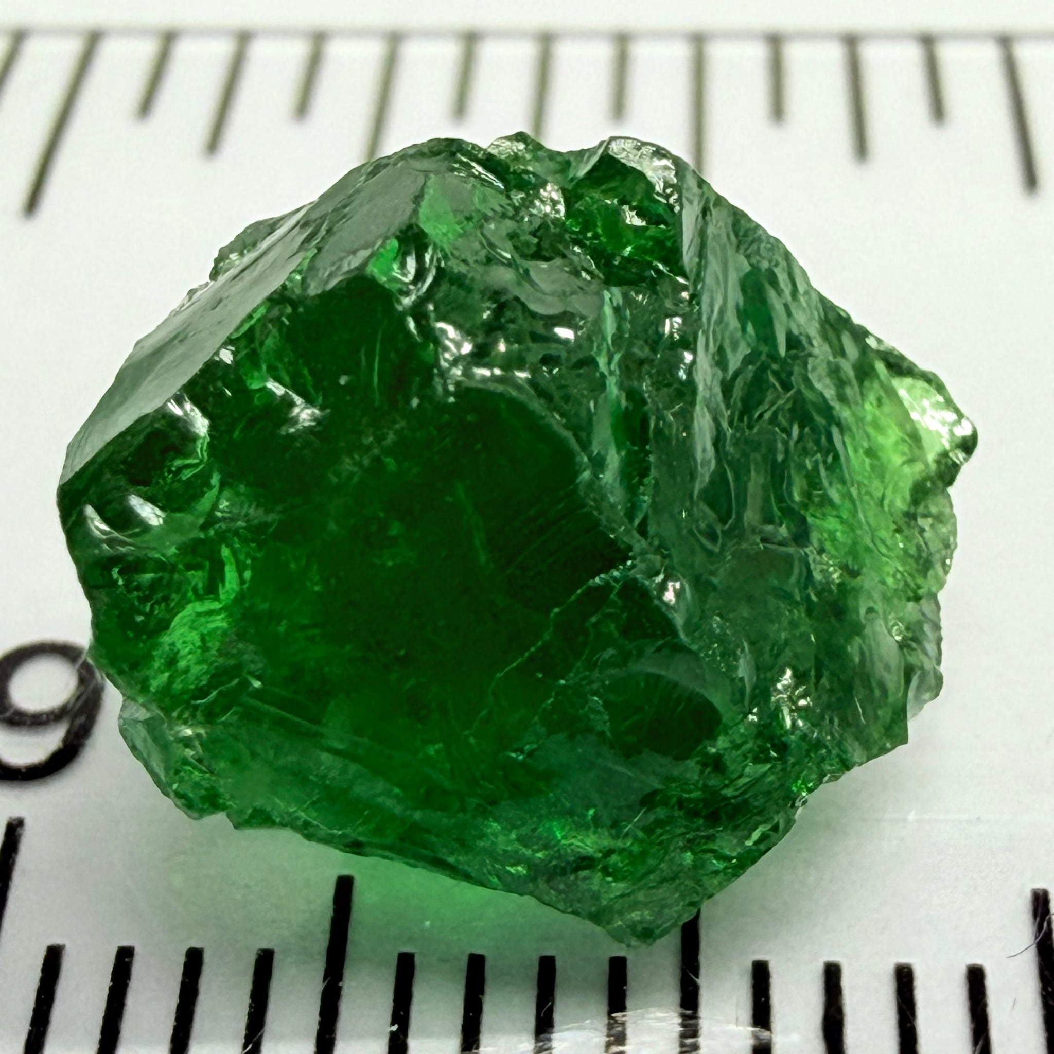 Tsavorite Garnet, 9.32ct, Tanzania, Untreated Unheated. Moderately veiled, see shape, may need to be sliced into 2