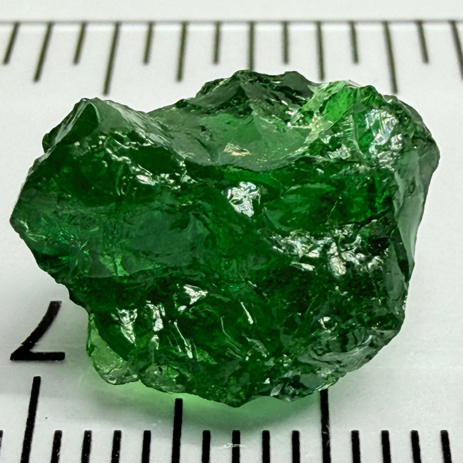 Tsavorite Garnet, 9.32ct, Tanzania, Untreated Unheated. Moderately veiled, see shape, may need to be sliced into 2