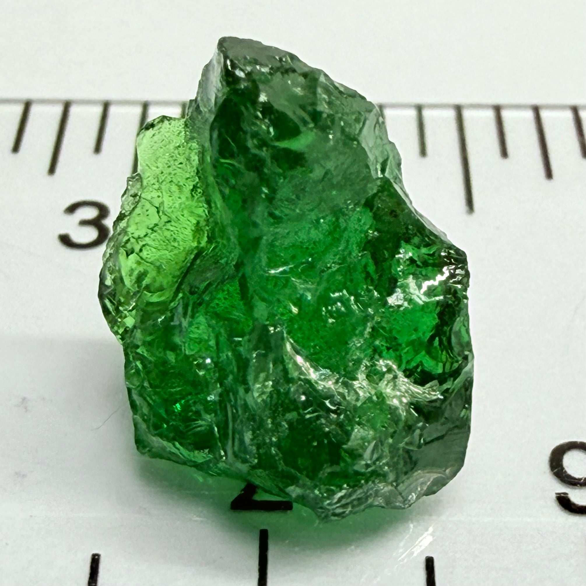 Tsavorite Garnet, 9.32ct, Tanzania, Untreated Unheated. Moderately veiled, see shape, may need to be sliced into 2