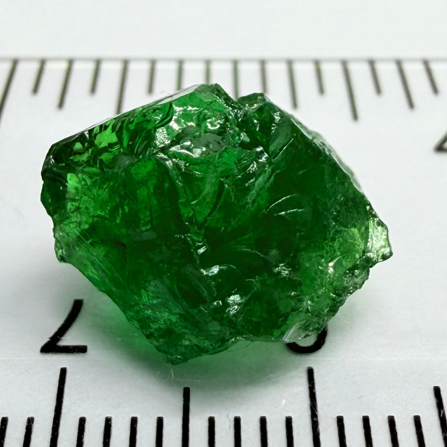 Tsavorite Garnet, 9.32ct, Tanzania, Untreated Unheated. Moderately veiled, see shape, may need to be sliced into 2