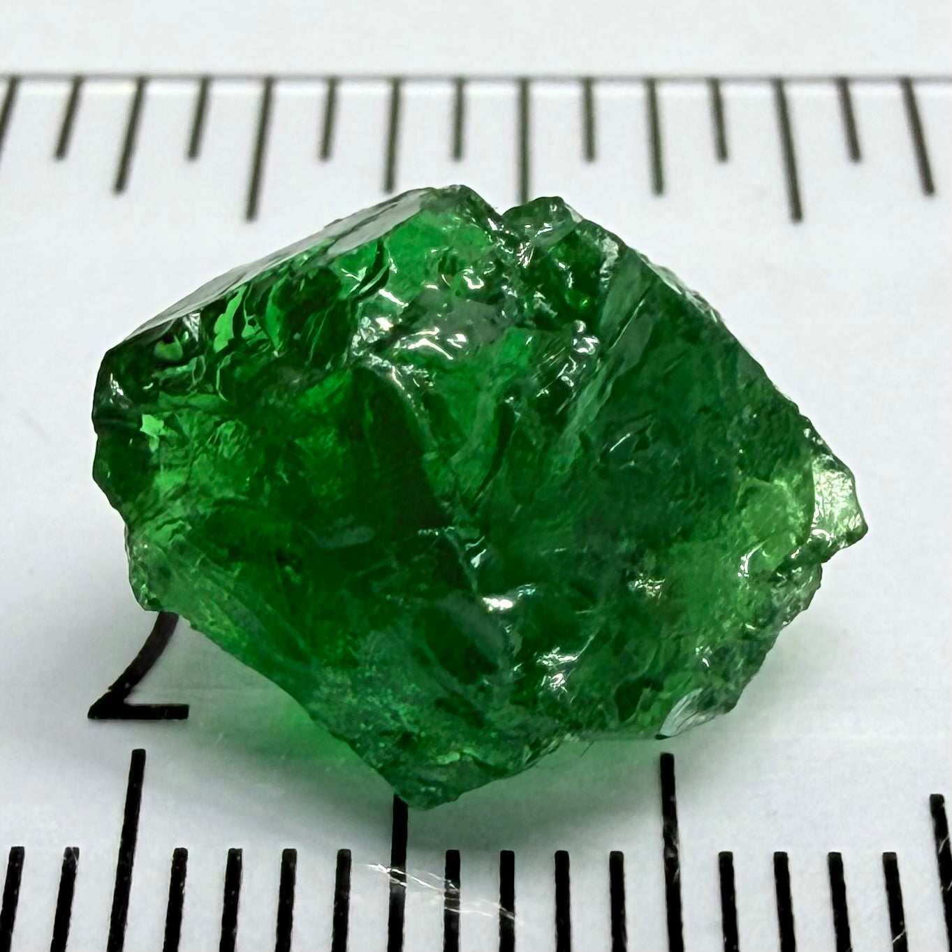 Tsavorite Garnet, 9.32ct, Tanzania, Untreated Unheated. Moderately veiled, see shape, may need to be sliced into 2