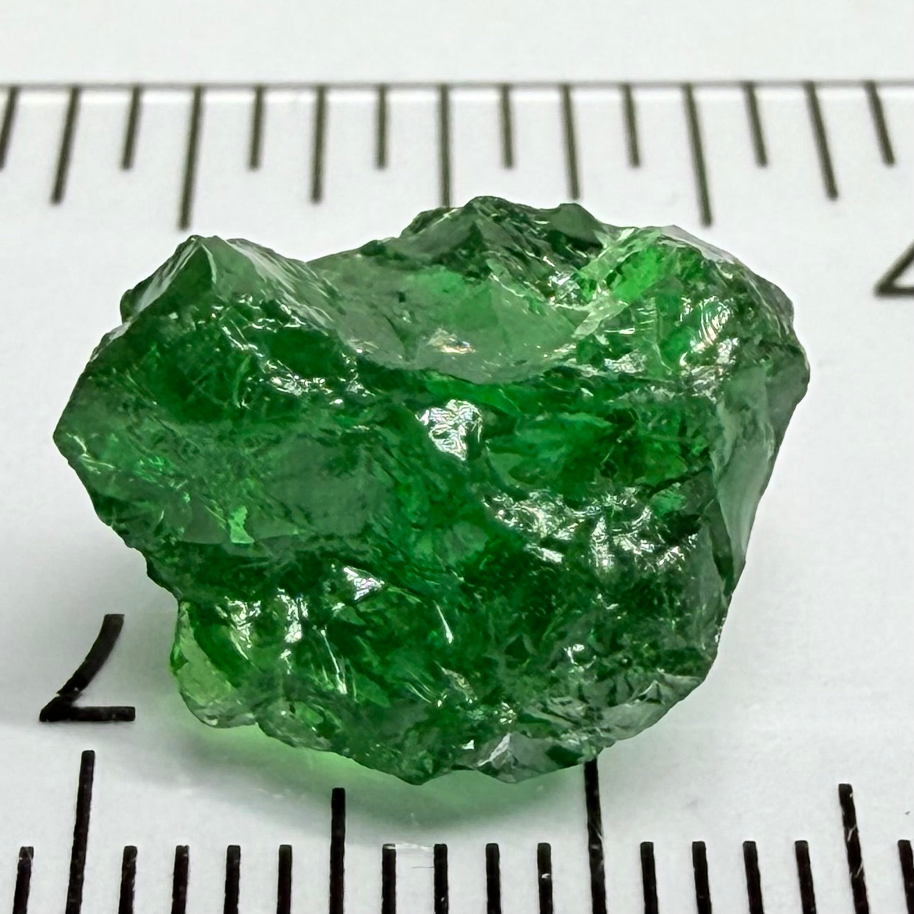 Tsavorite Garnet, 9.32ct, Tanzania, Untreated Unheated. Moderately veiled, see shape, may need to be sliced into 2