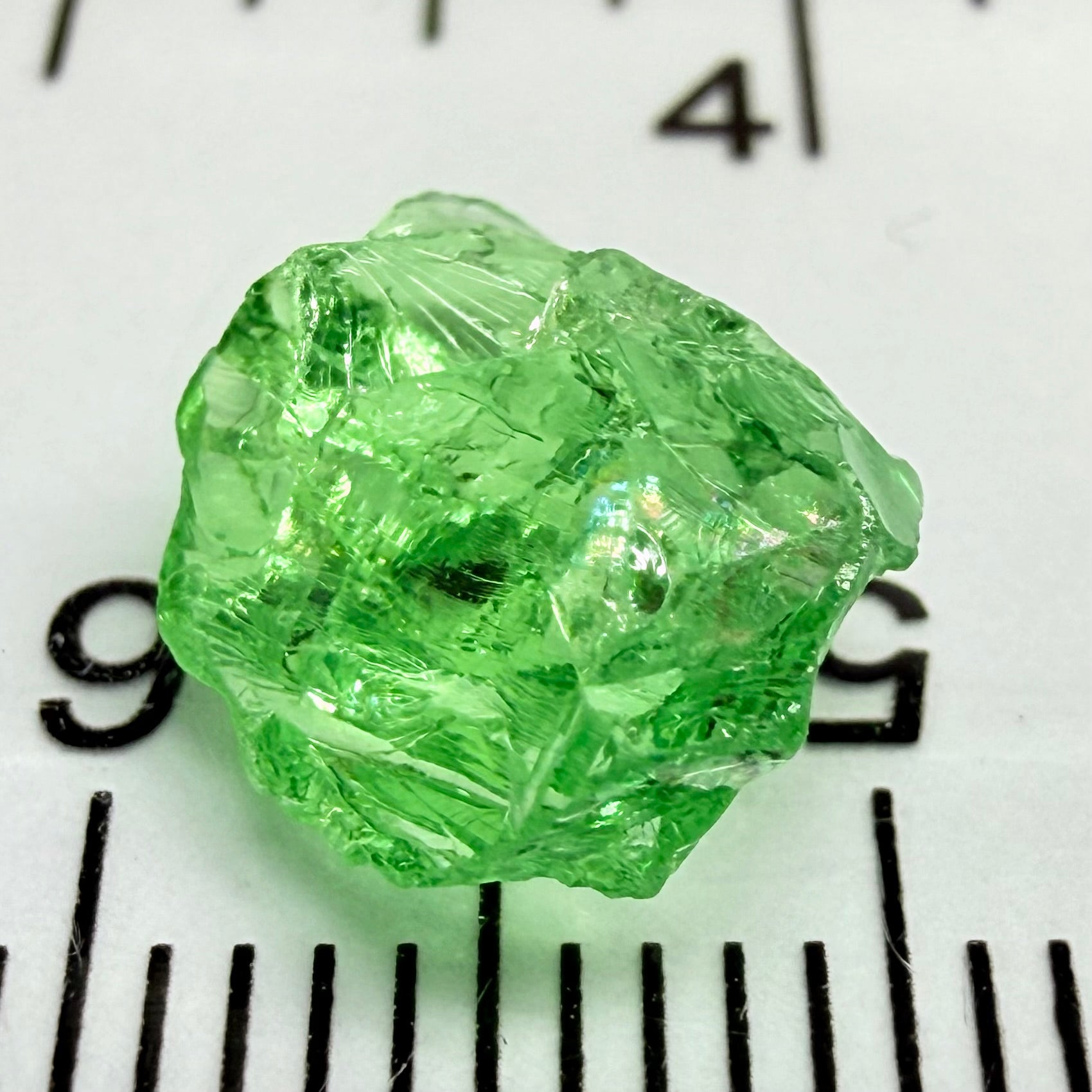 Tsavorite Garnet, 3.52ct, Tanzania, Untreated Unheated. Large cracks inside but great for setting in jewellery as is, flattish shape