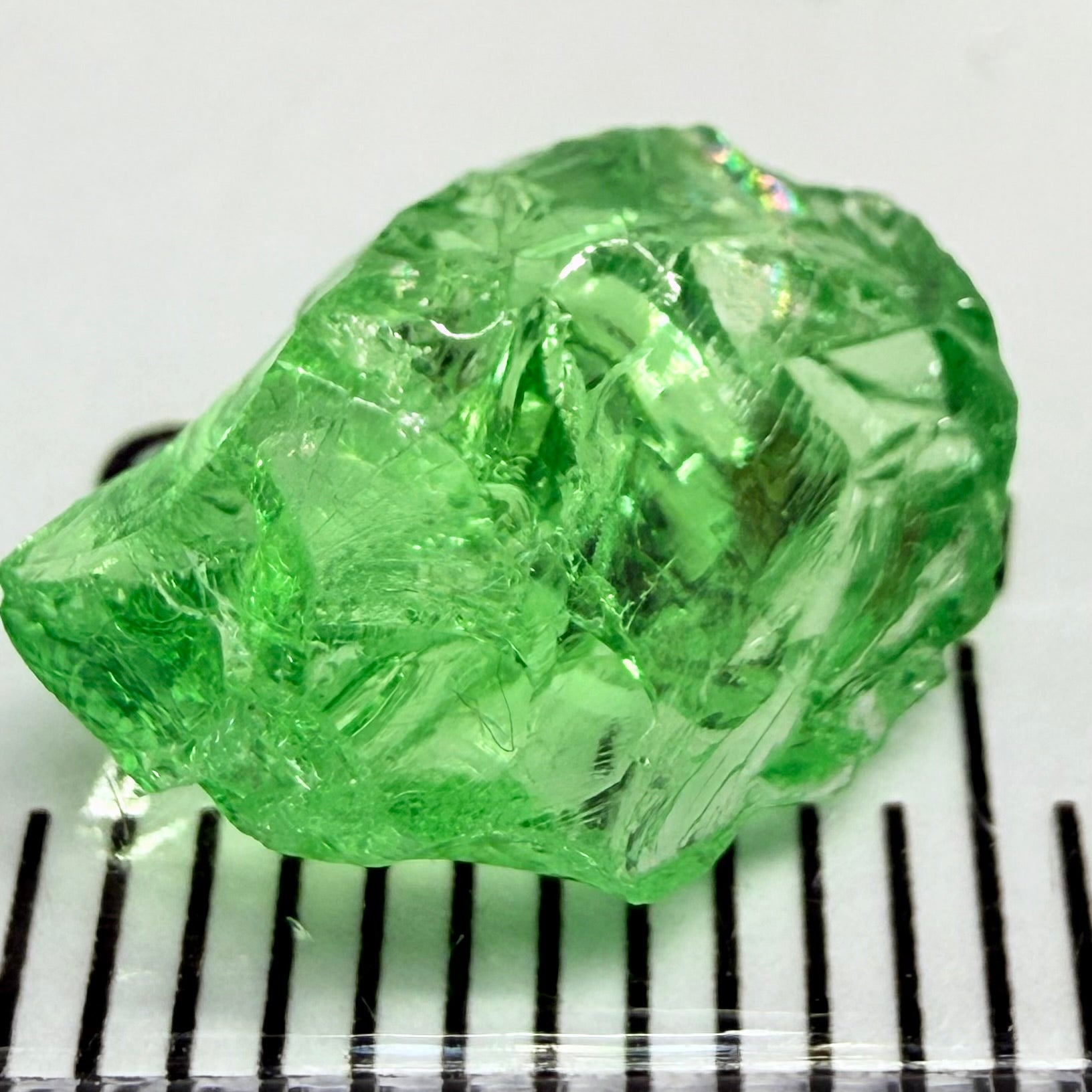 Tsavorite Garnet, 3.52ct, Tanzania, Untreated Unheated. Large cracks inside but great for setting in jewellery as is, flattish shape