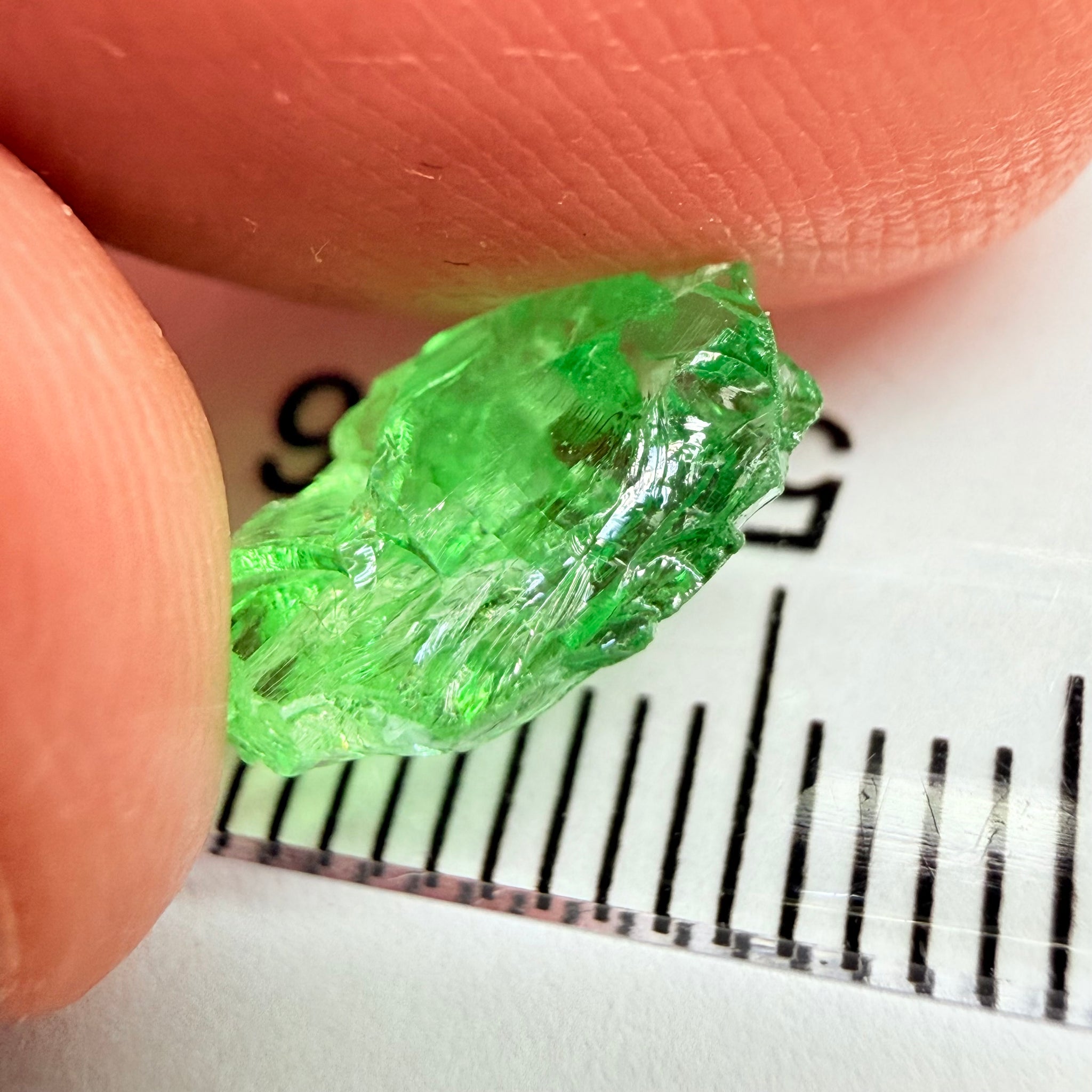 Tsavorite Garnet, 3.52ct, Tanzania, Untreated Unheated. Large cracks inside but great for setting in jewellery as is, flattish shape