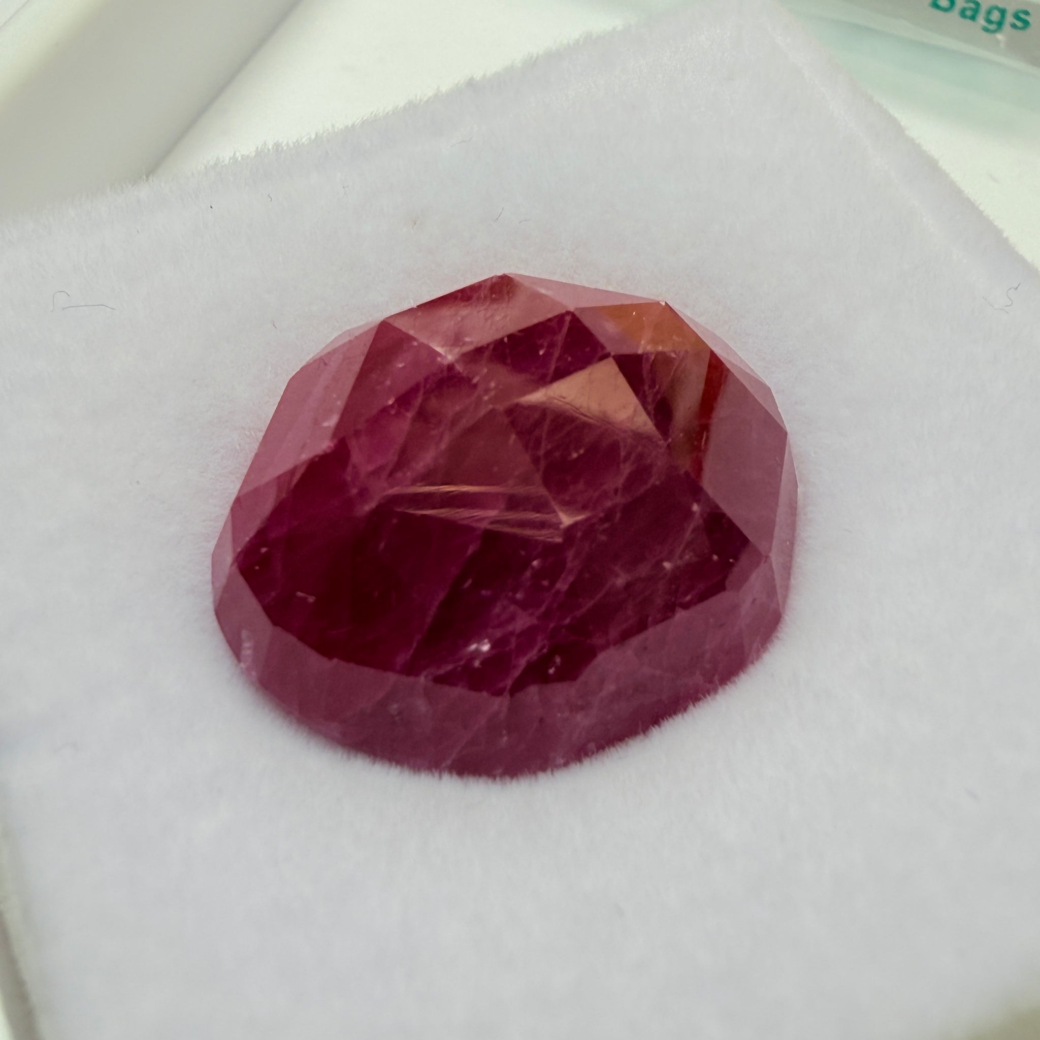 Faceted Ruby Cab, 47.27ct, Longido, Tanzania, UNTREATED, UNHEATED. 21 x 19.5 x 11mm