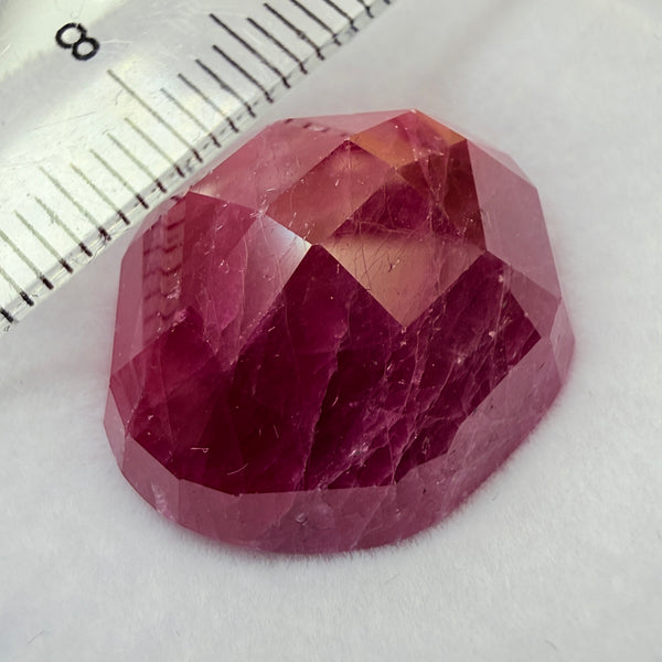 Faceted Ruby Cab, 47.27ct, Longido, Tanzania, UNTREATED, UNHEATED. 21 x 19.5 x 11mm