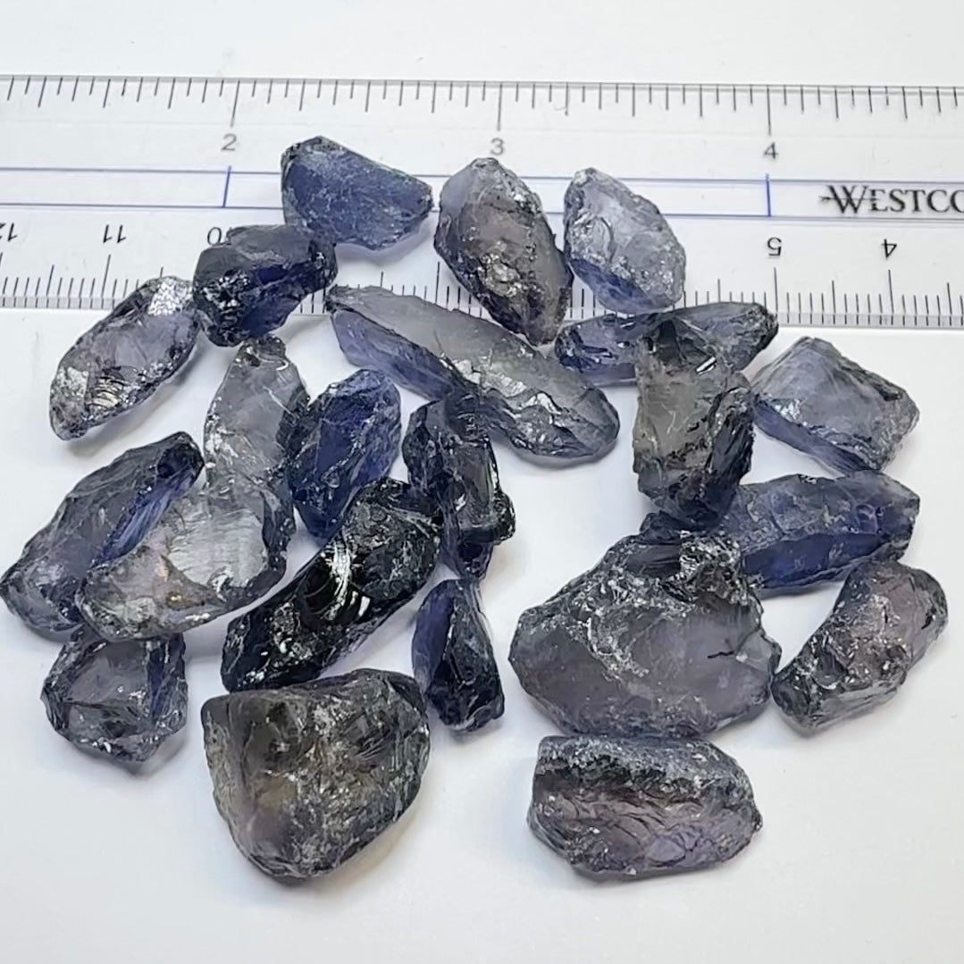 Iolite Lot, 181.83ct, Babati, Tanzania, Untreated Unheated, 22pcs, 8.26ct av. many vvs, some will have the odd veil that you will have to divide the stone or remove on disk