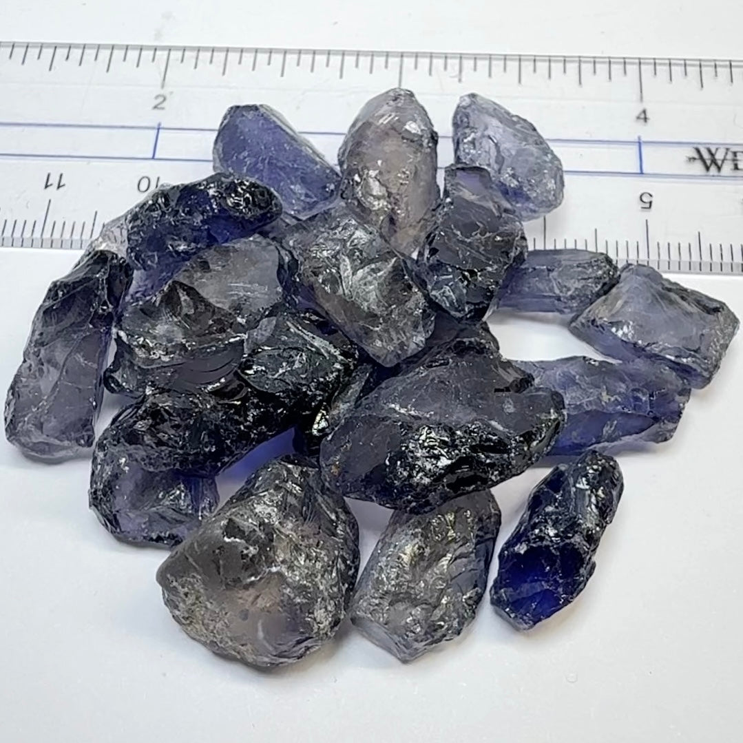 Iolite Lot, 181.83ct, Babati, Tanzania, Untreated Unheated, 22pcs, 8.26ct av. many vvs, some will have the odd veil that you will have to divide the stone or remove on disk