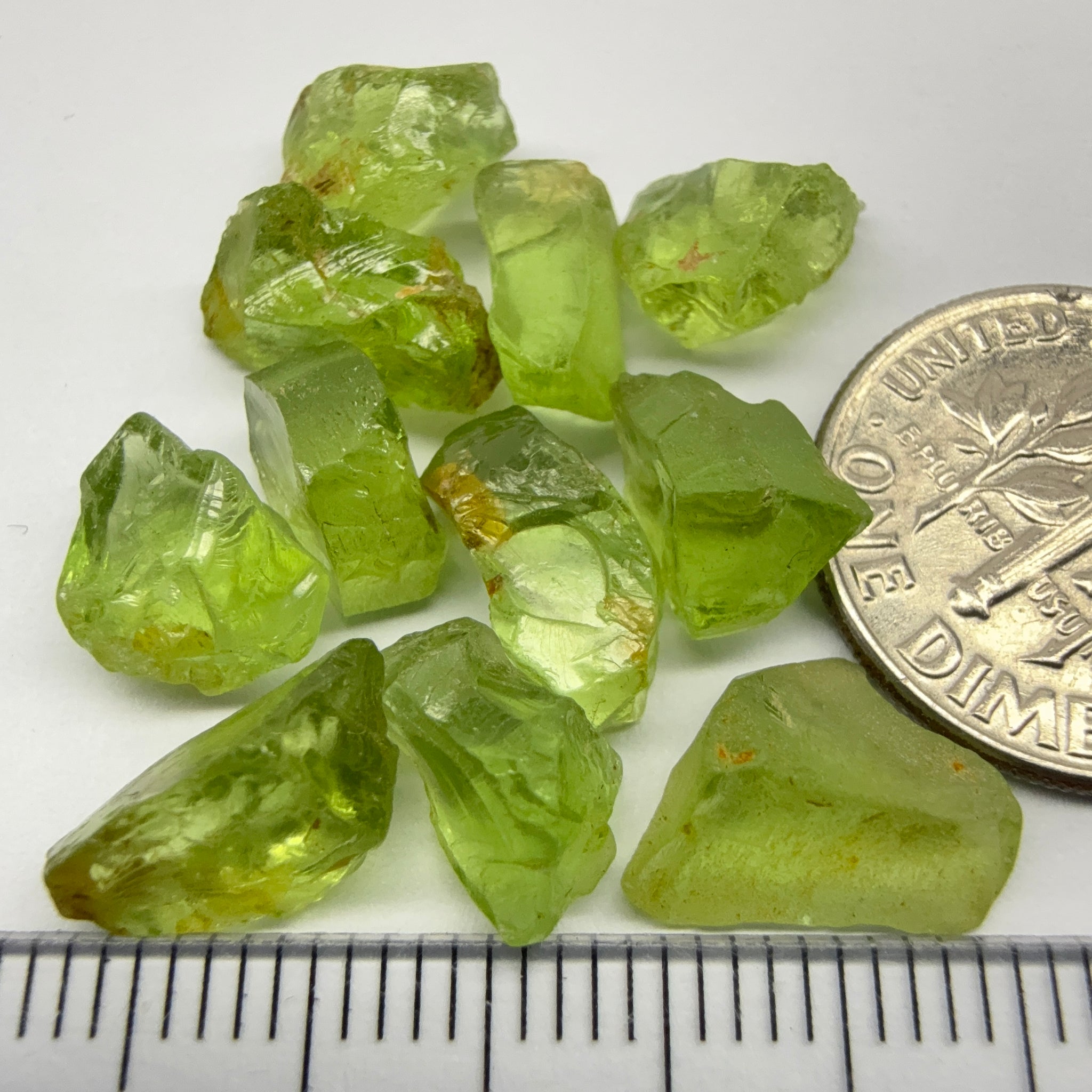 GoGo Peridot Lot, 25.00ct, Mined by the Wa GoGo tribe in Tanzania, Untreated Unheated, Bright Apple Green, 2.09ct-2.70ct, 11pcs, vvs-if
