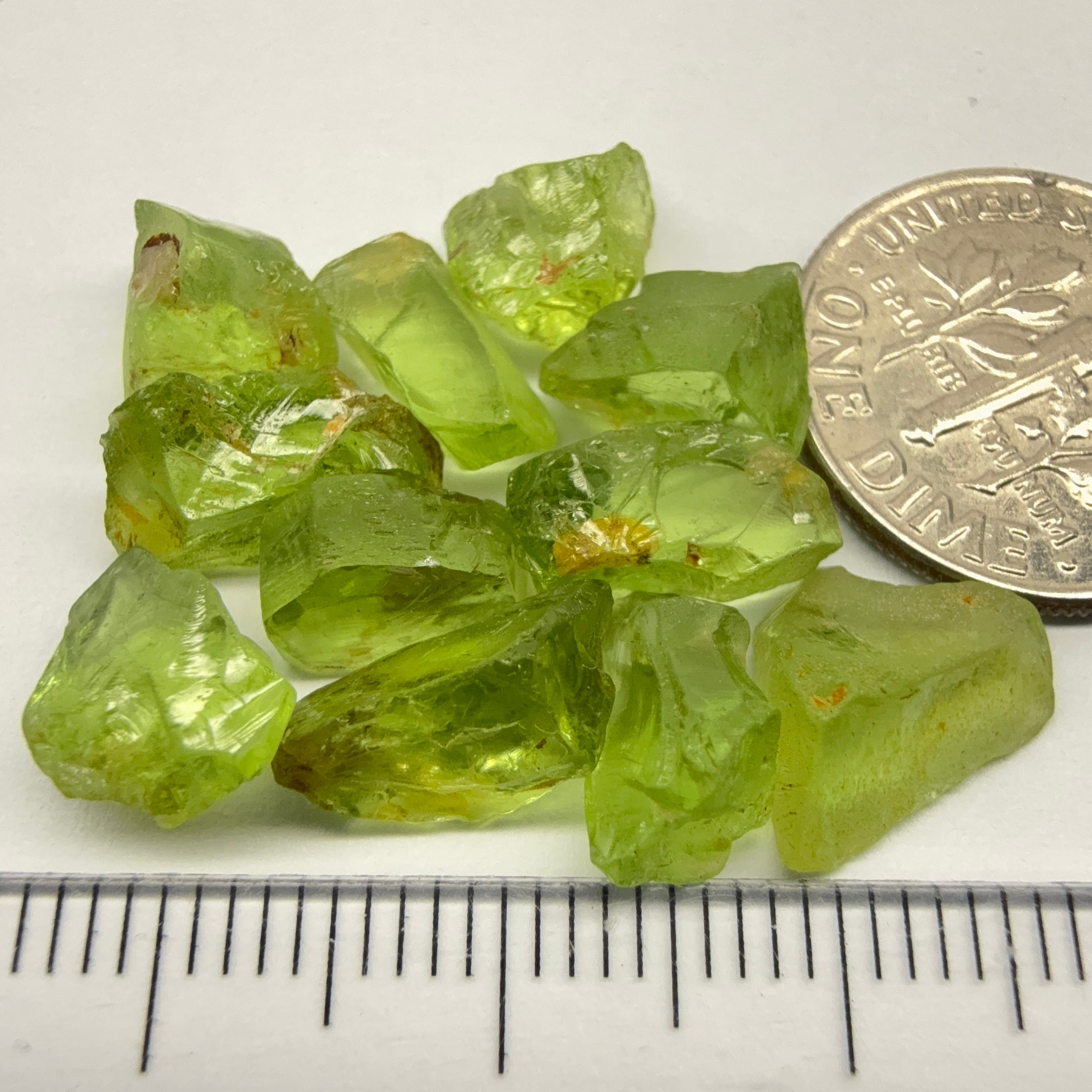 GoGo Peridot Lot, 25.00ct, Mined by the Wa GoGo tribe in Tanzania, Untreated Unheated, Bright Apple Green, 2.09ct-2.70ct, 11pcs, vvs-if