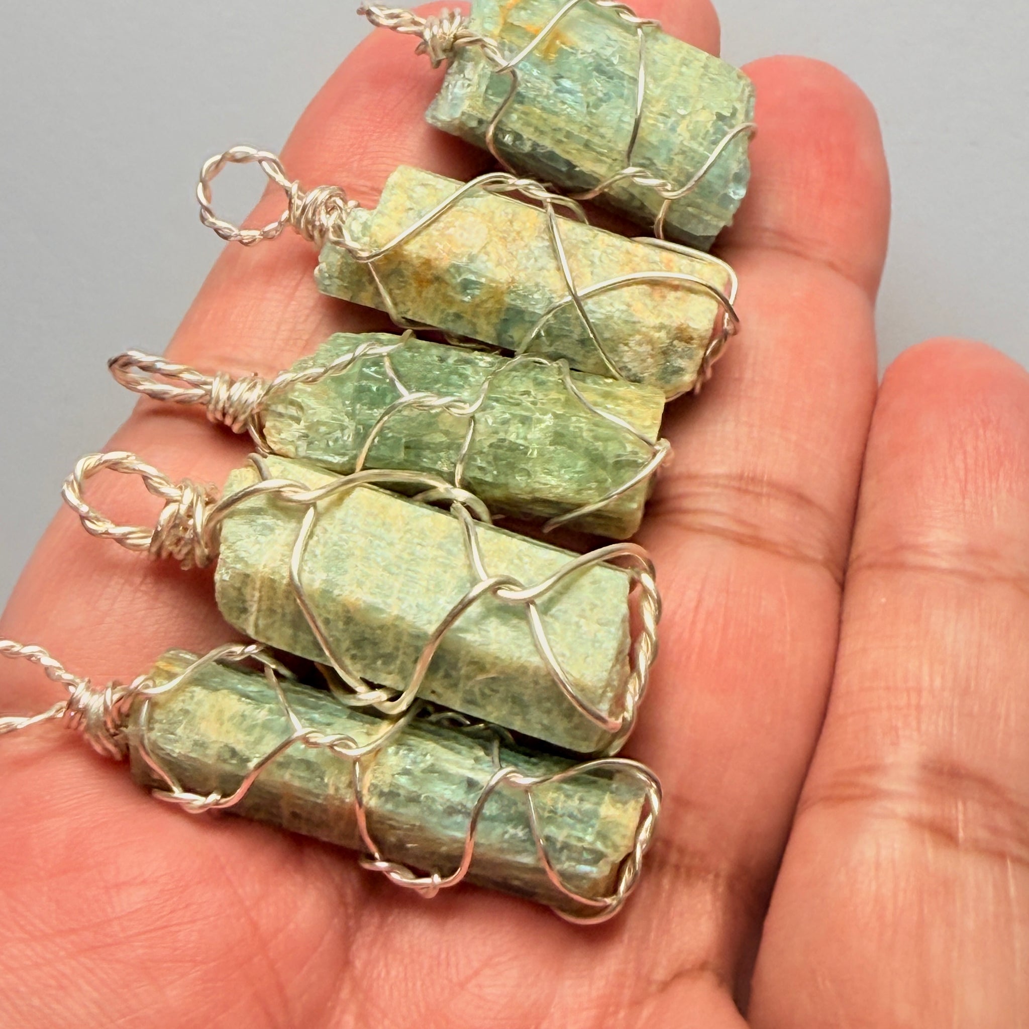 Aquamarine Crystal Wirewrap Pendants Lot, 5 pcs lot, Tanzania, wire is copper with silver coating and non tarnish coat on that