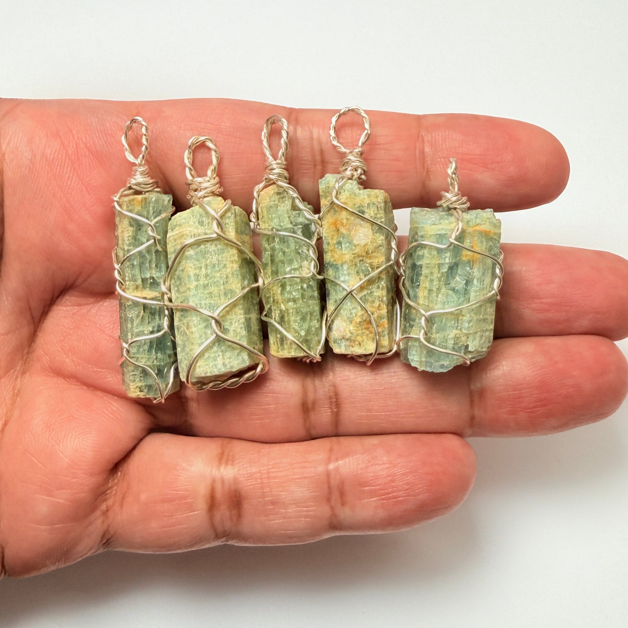Aquamarine Crystal Wirewrap Pendants Lot, 5 pcs lot, Tanzania, wire is copper with silver coating and non tarnish coat on that