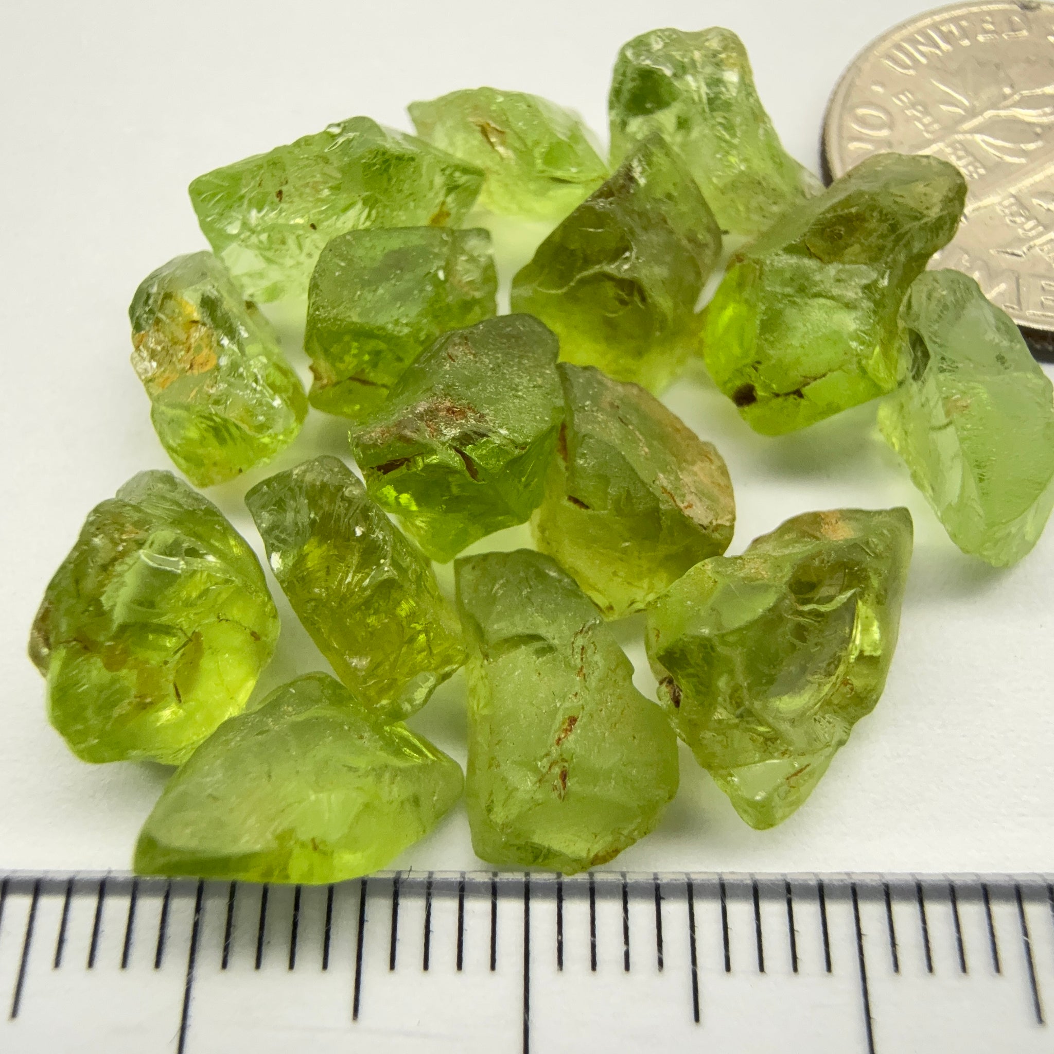 GoGo Peridot Lot, 39.80ct, Mined by the Wa GoGo tribe in Tanzania, Untreated Unheated, Bright Apple Green, 2.07ct-3.62ct, 15pcs, vs-si