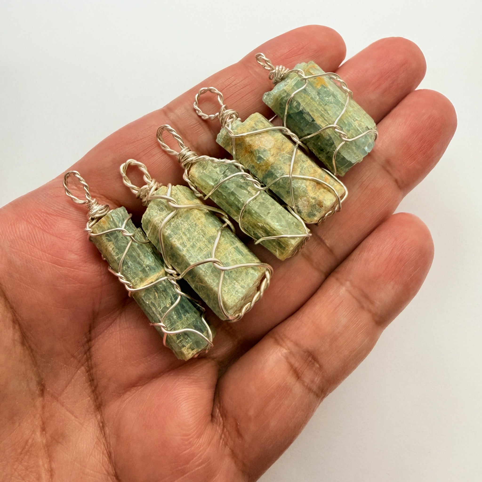 Aquamarine Crystal Wirewrap Pendants Lot, 5 pcs lot, Tanzania, wire is copper with silver coating and non tarnish coat on that