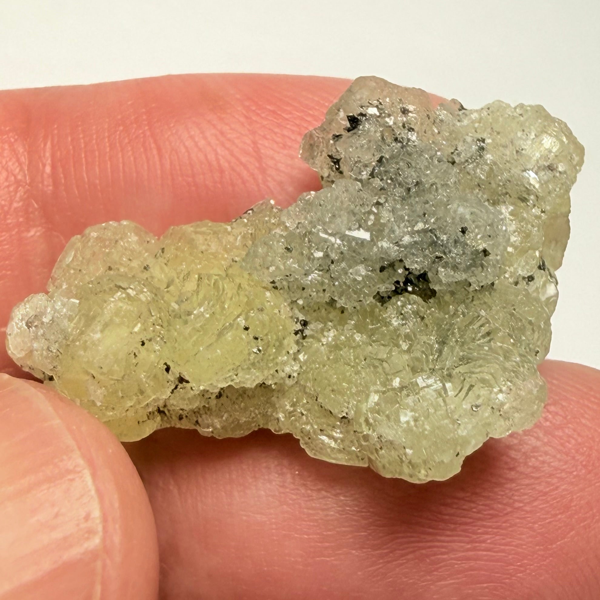 Prehnite Crystal, this one has a tiny piece of Tanzanite on it, 24.81ct, Merelani Hills, Tanzania, Unheated Untreated