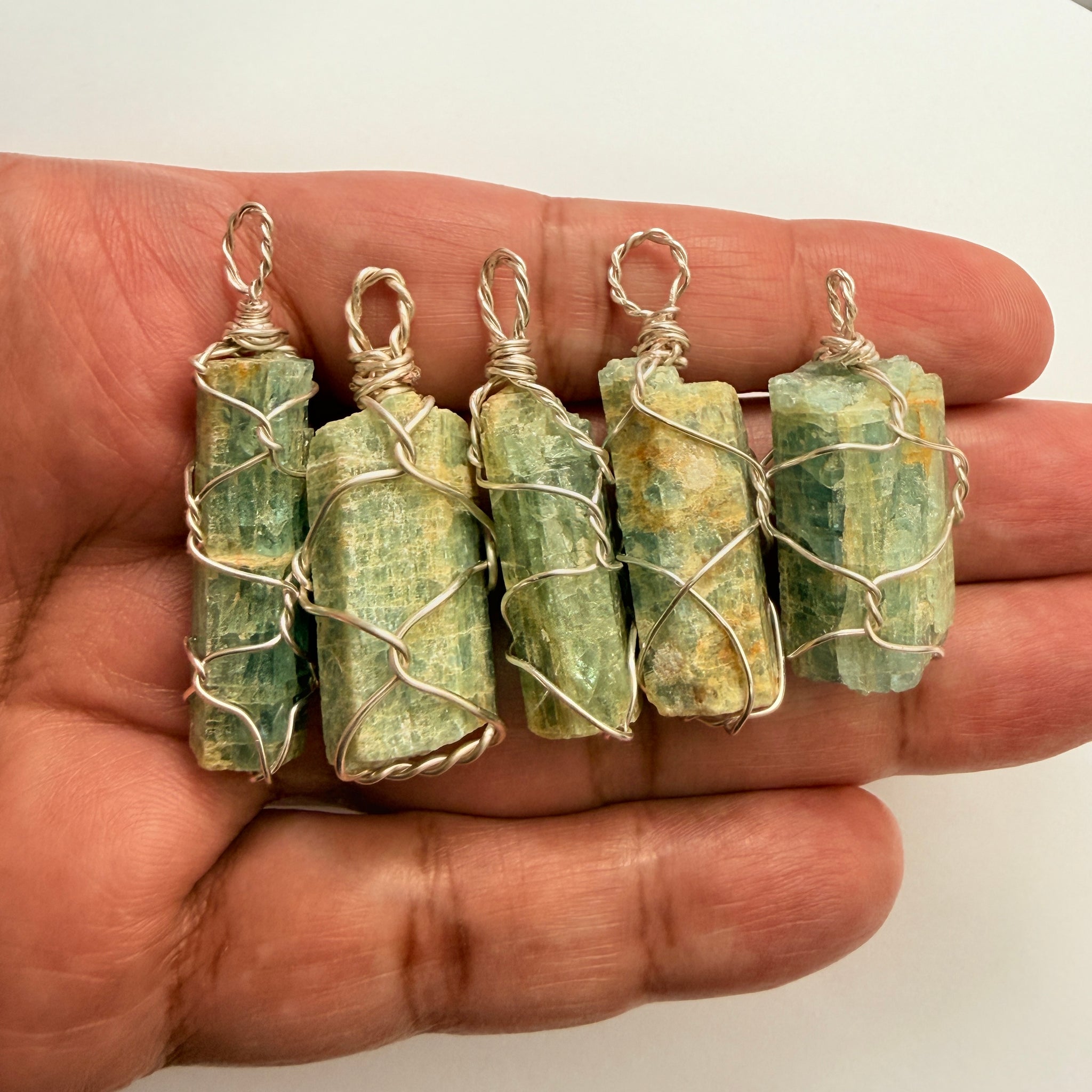 Aquamarine Crystal Wirewrap Pendants Lot, 5 pcs lot, Tanzania, wire is copper with silver coating and non tarnish coat on that