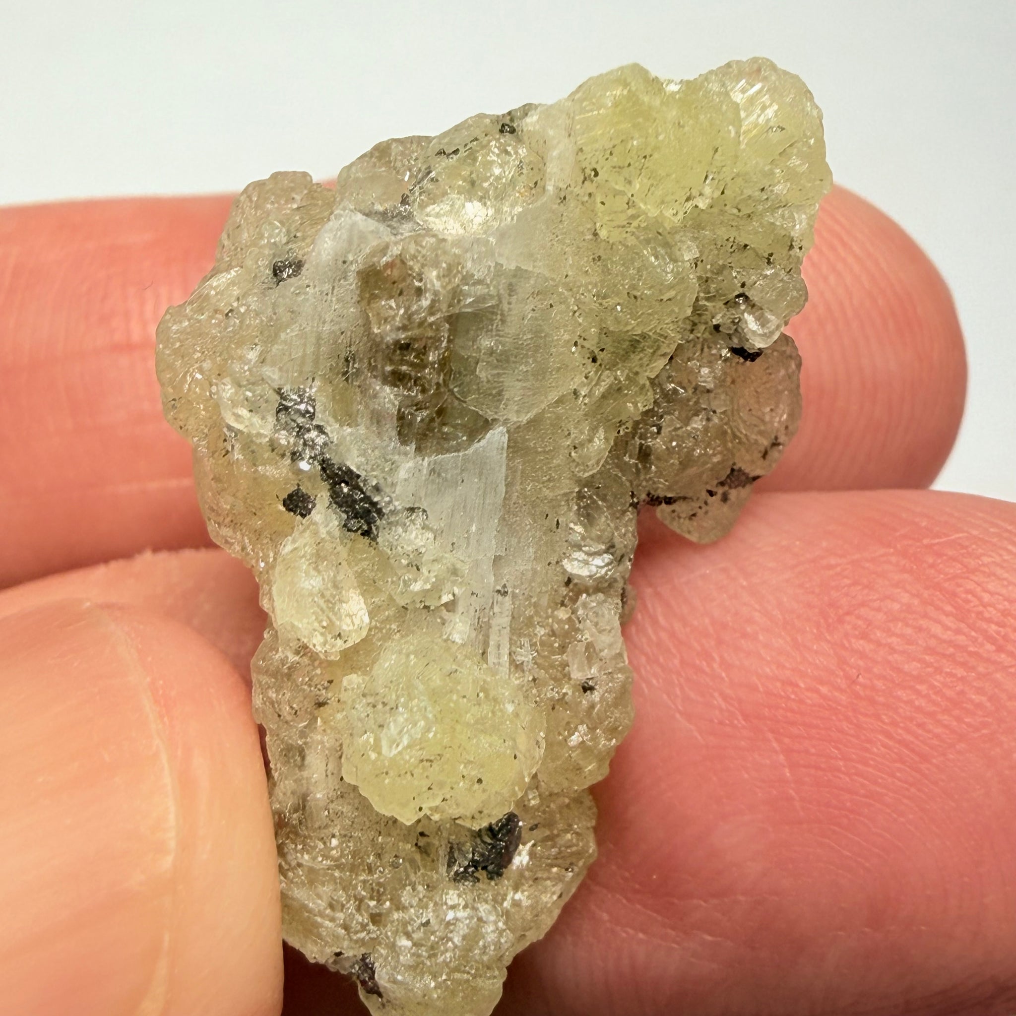 Prehnite Crystal, this one has a tiny piece of Tanzanite on it, 24.81ct, Merelani Hills, Tanzania, Unheated Untreated