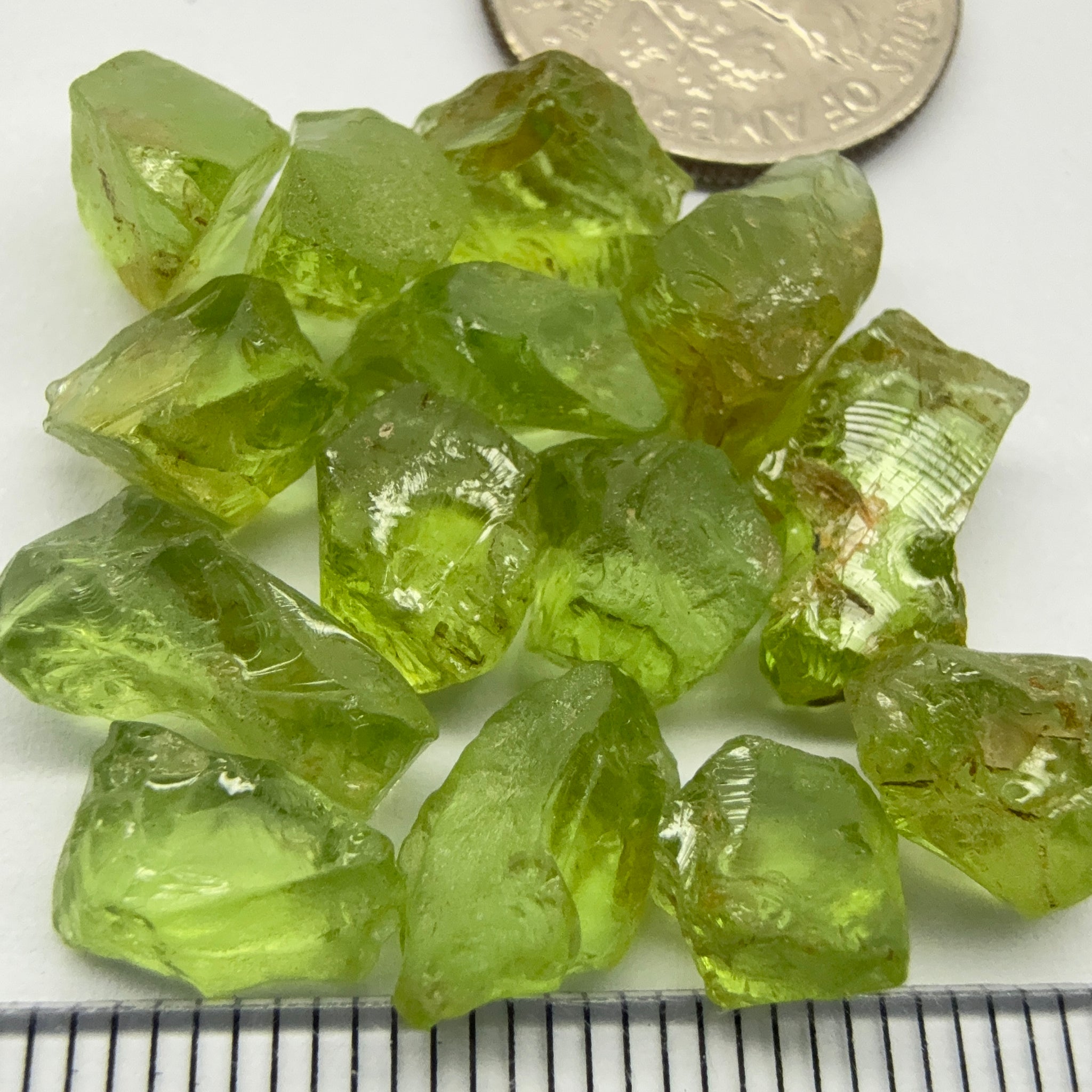 GoGo Peridot Lot, 37.06ct, Mined by the Wa GoGo tribe in Tanzania, Untreated Unheated, Bright Apple Green, 2.06ct-3.06ct, 14pcs, vs-si