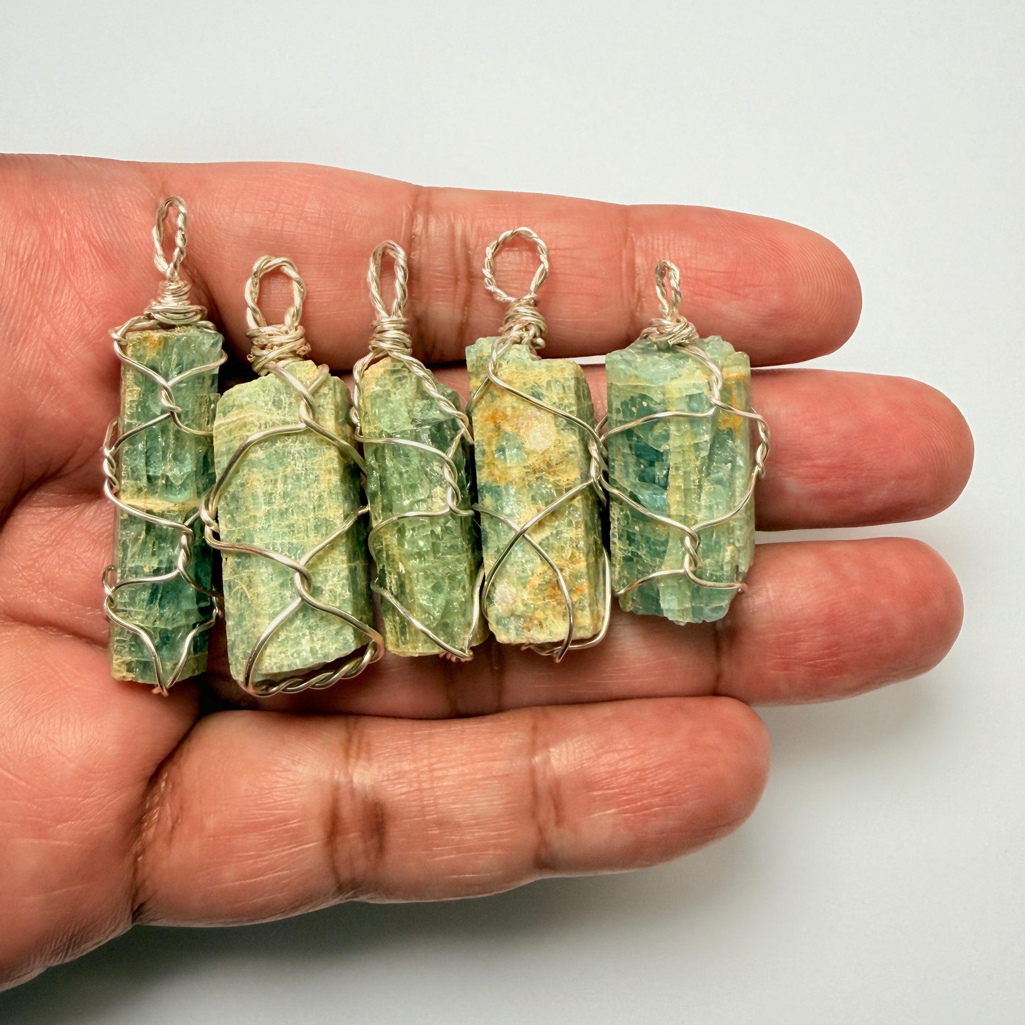 Aquamarine Crystal Wirewrap Pendants Lot, 5 pcs lot, Tanzania, wire is copper with silver coating and non tarnish coat on that