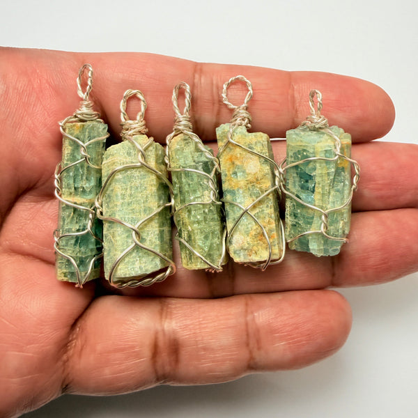 Aquamarine Crystal Wirewrap Pendants Lot, 5 pcs lot, Tanzania, wire is copper with silver coating and non tarnish coat on that