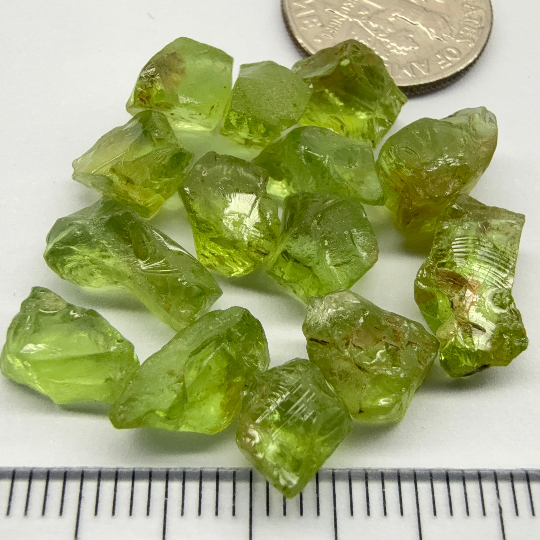 GoGo Peridot Lot, 37.06ct, Mined by the Wa GoGo tribe in Tanzania, Untreated Unheated, Bright Apple Green, 2.06ct-3.06ct, 14pcs, vs-si