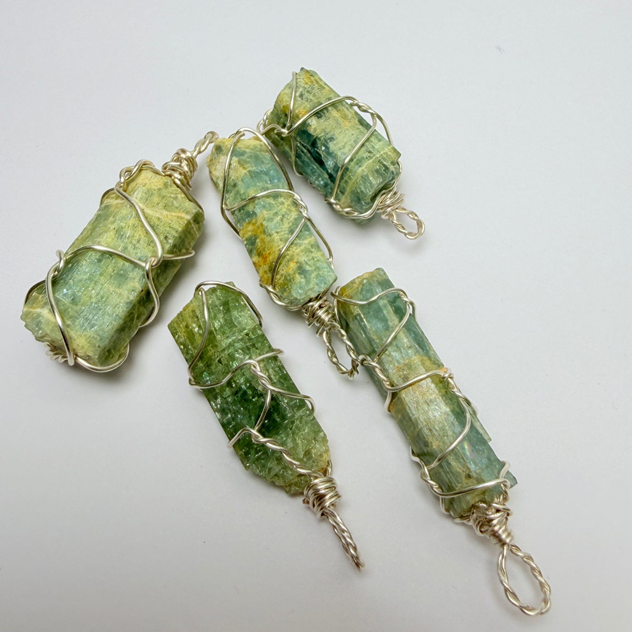 Aquamarine Crystal Wirewrap Pendants Lot, 5 pcs lot, Tanzania, wire is copper with silver coating and non tarnish coat on that
