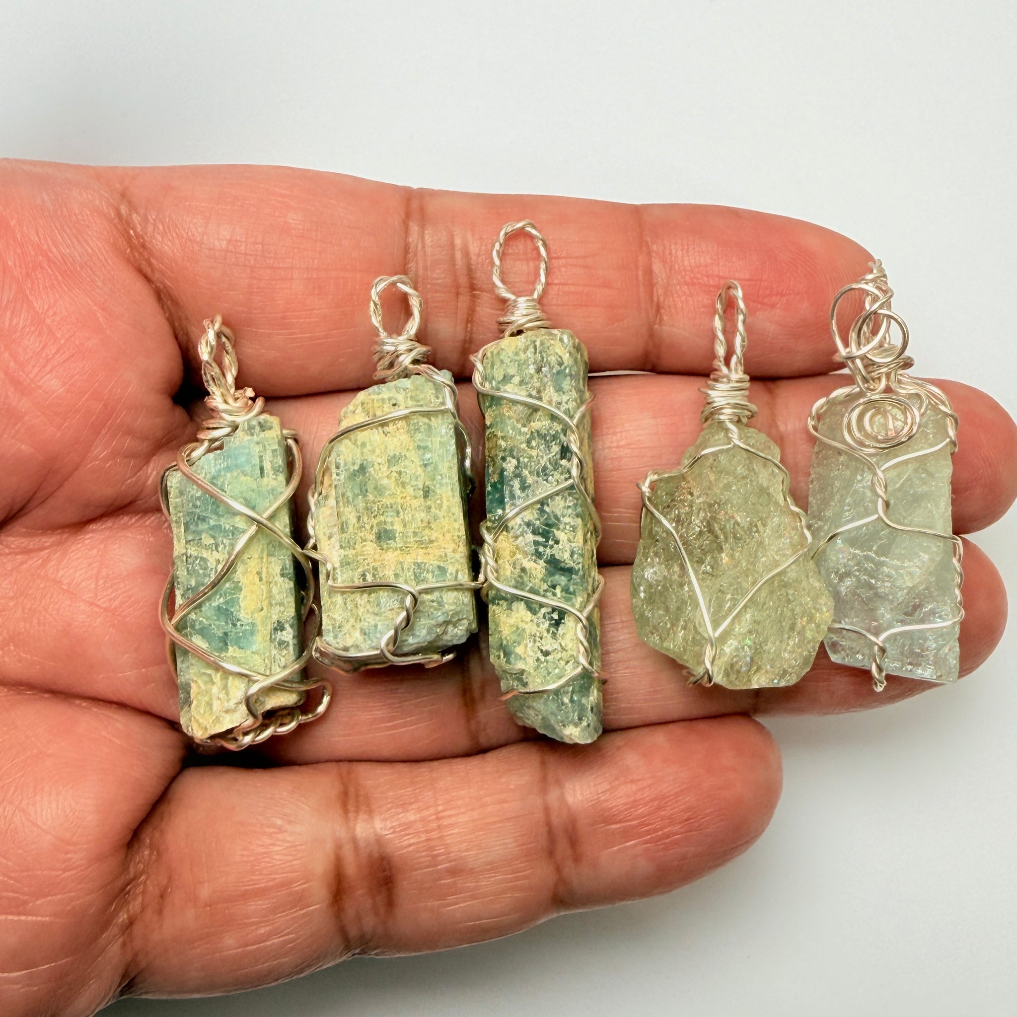 Aquamarine Crystal Wirewrap Pendants Lot, 5 pcs lot, Tanzania, wire is copper with silver coating and non tarnish coat on that