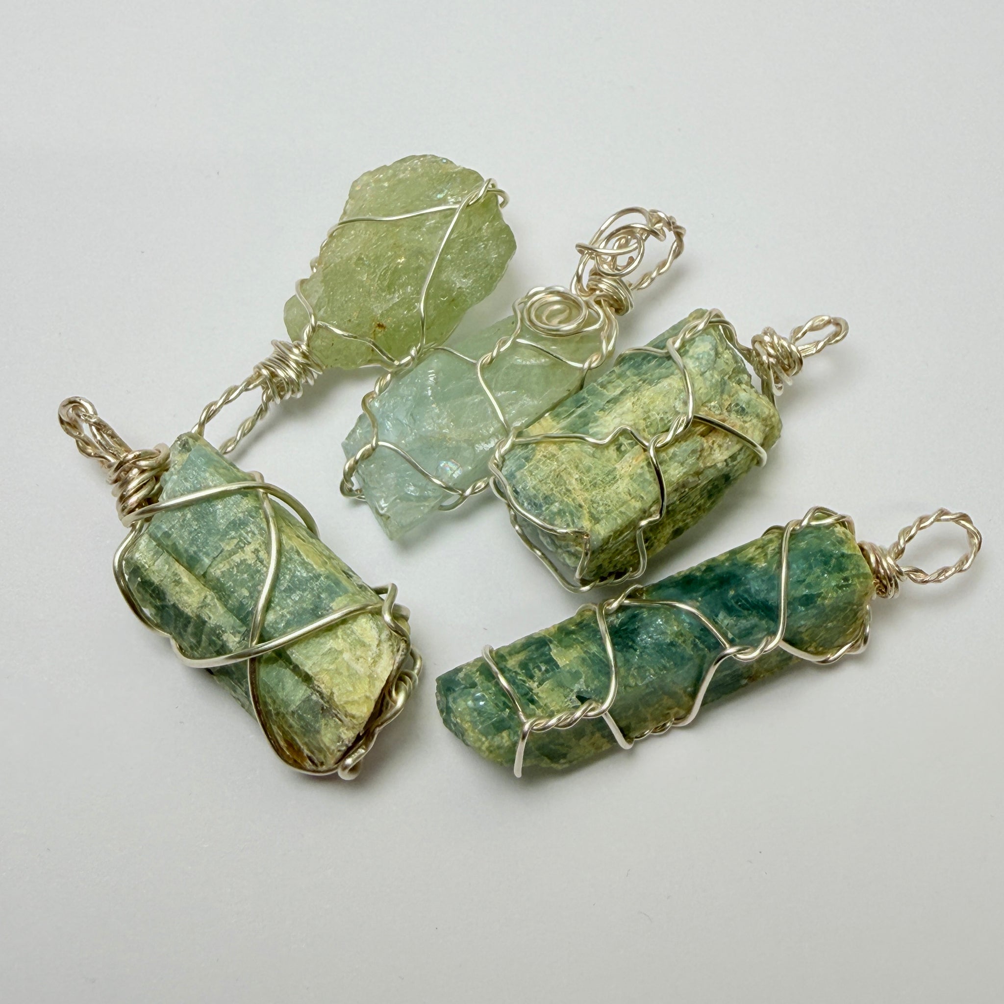Aquamarine Crystal Wirewrap Pendants Lot, 5 pcs lot, Tanzania, wire is copper with silver coating and non tarnish coat on that