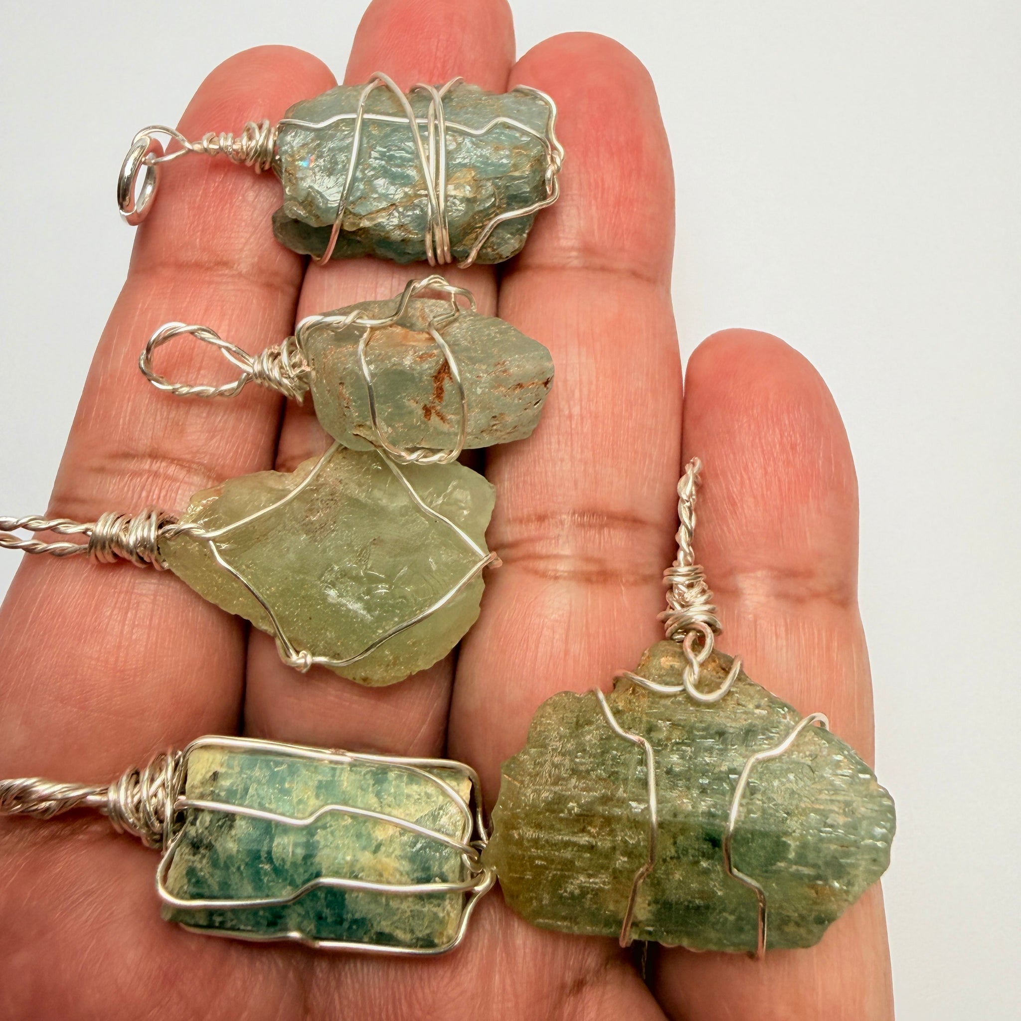 Aquamarine Crystal Wirewrap Pendants Lot, 5 pcs lot, Tanzania, wire is copper with silver coating and non tarnish coat on that