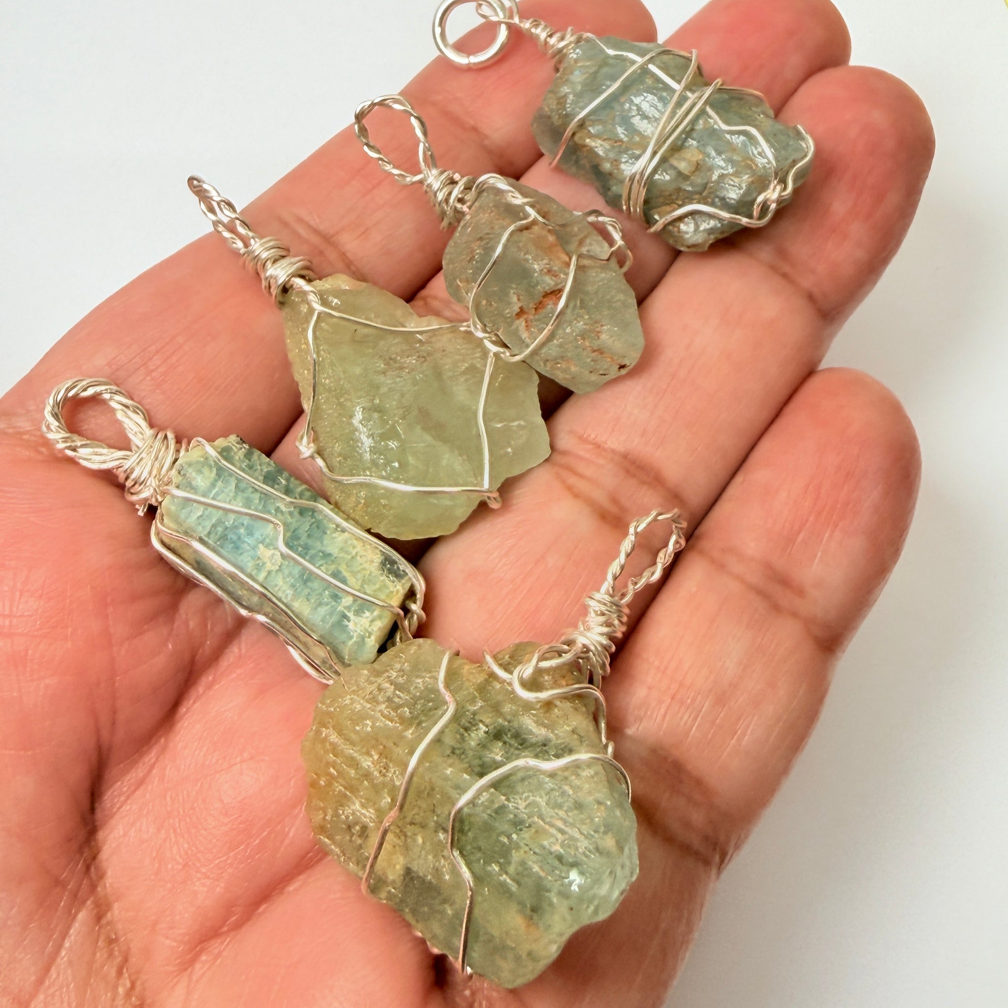 Aquamarine Crystal Wirewrap Pendants Lot, 5 pcs lot, Tanzania, wire is copper with silver coating and non tarnish coat on that