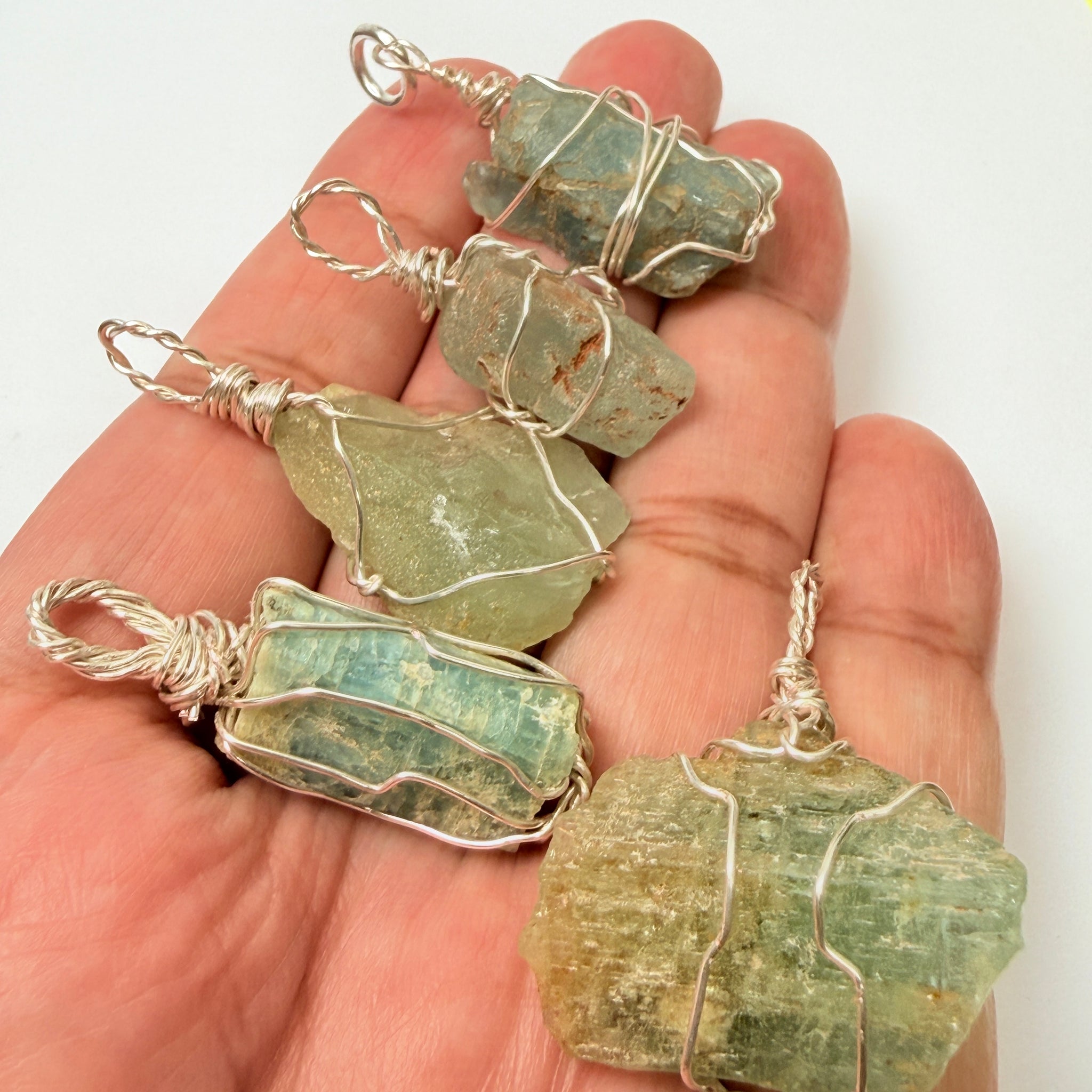 Aquamarine Crystal Wirewrap Pendants Lot, 5 pcs lot, Tanzania, wire is copper with silver coating and non tarnish coat on that