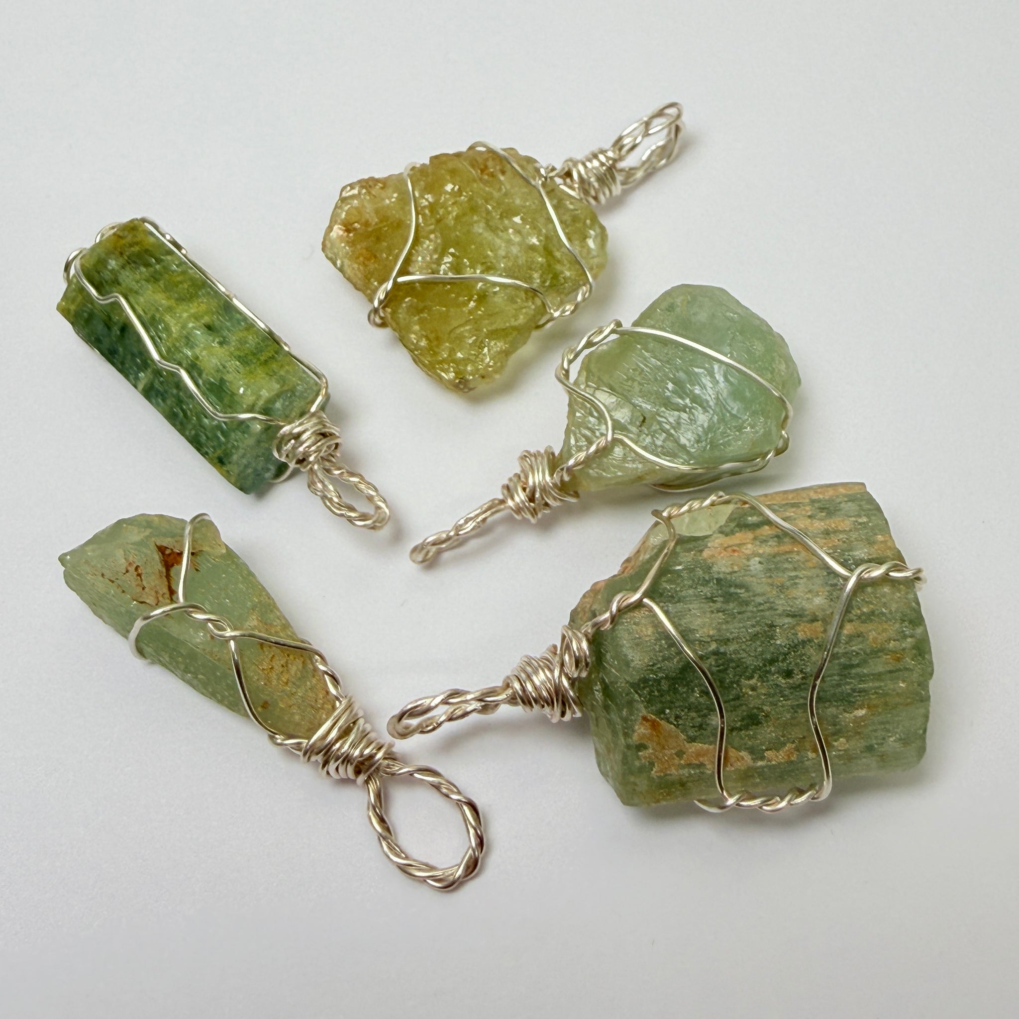 Aquamarine Crystal Wirewrap Pendants Lot, 5 pcs lot, Tanzania, wire is copper with silver coating and non tarnish coat on that