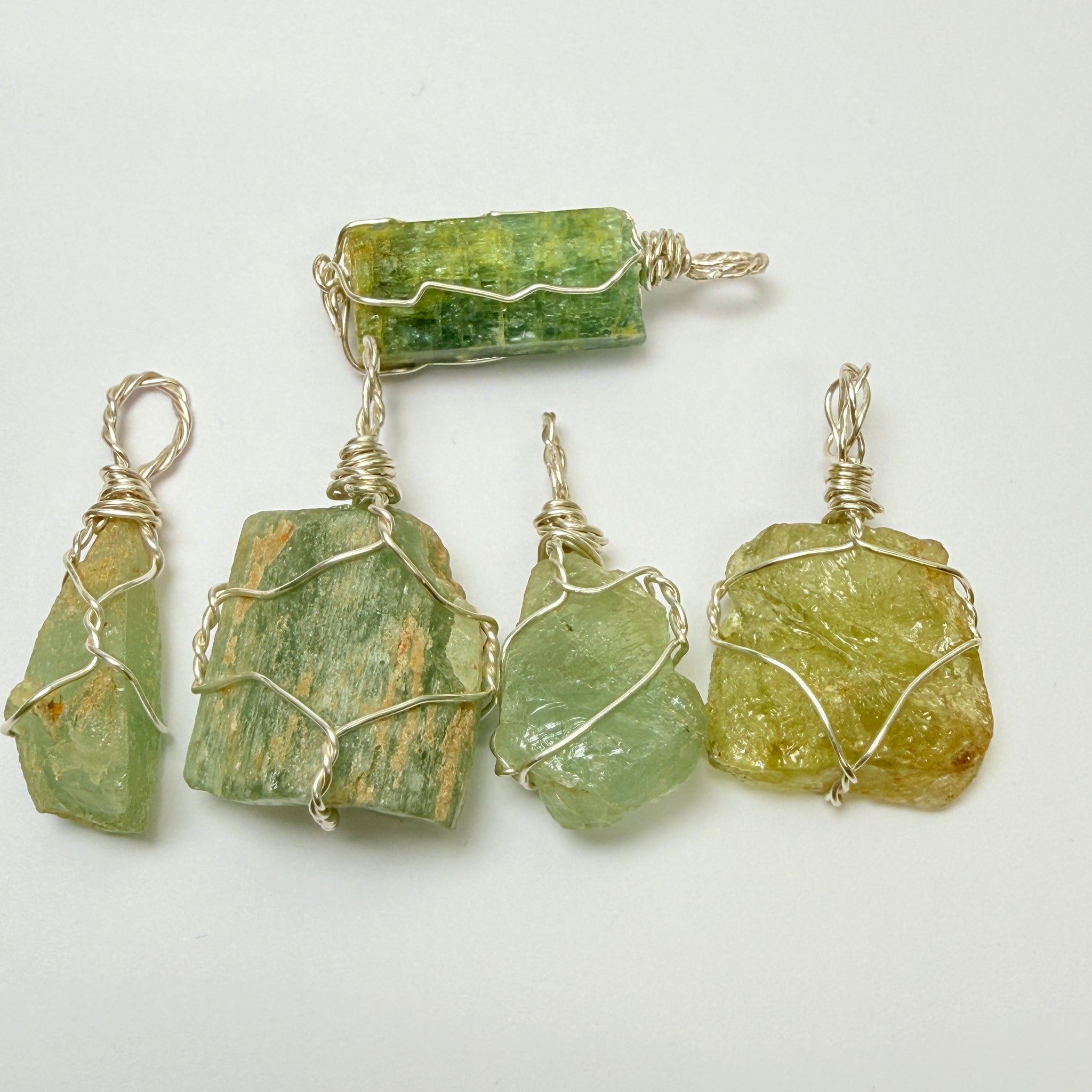 Aquamarine Crystal Wirewrap Pendants Lot, 5 pcs lot, Tanzania, wire is copper with silver coating and non tarnish coat on that