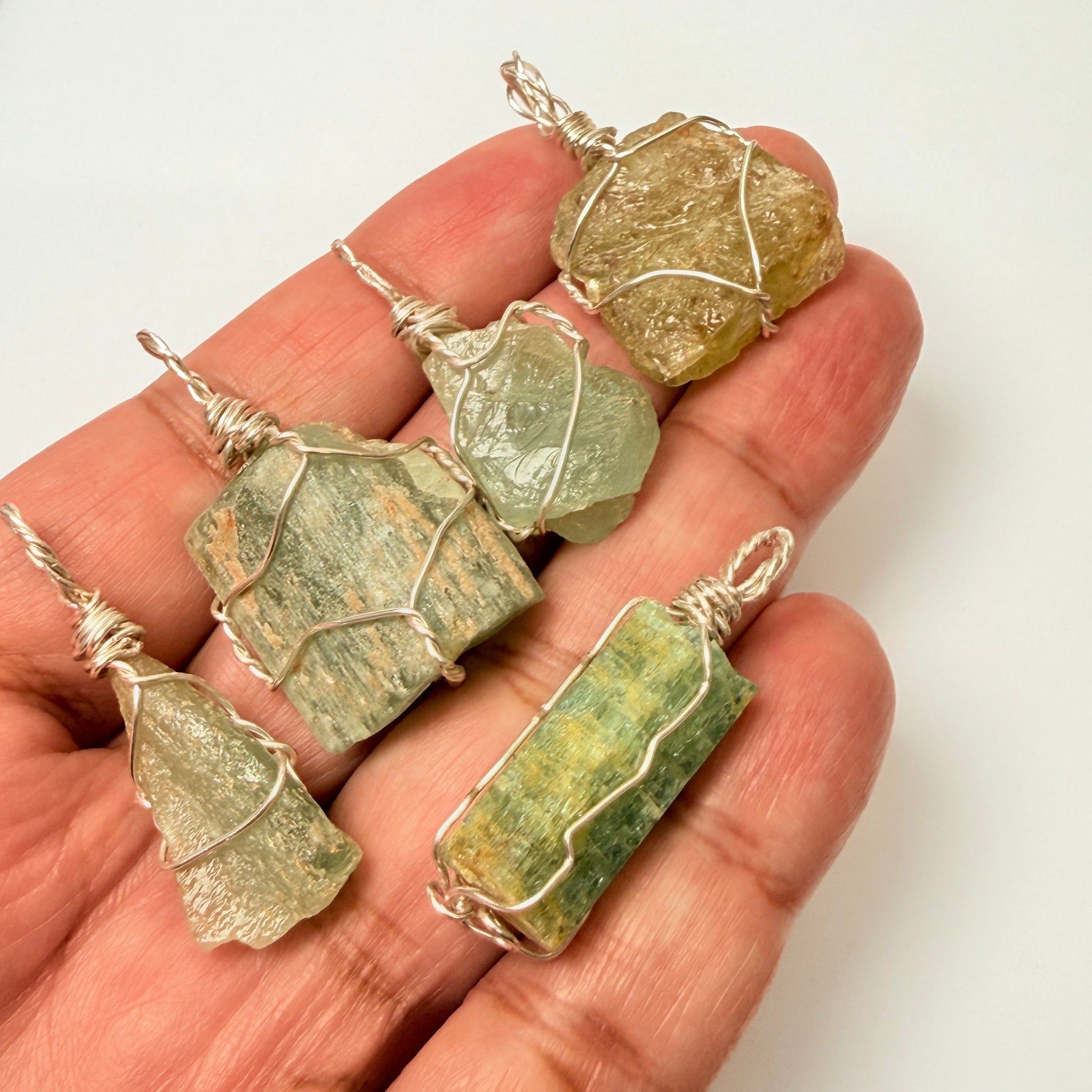 Aquamarine Crystal Wirewrap Pendants Lot, 5 pcs lot, Tanzania, wire is copper with silver coating and non tarnish coat on that