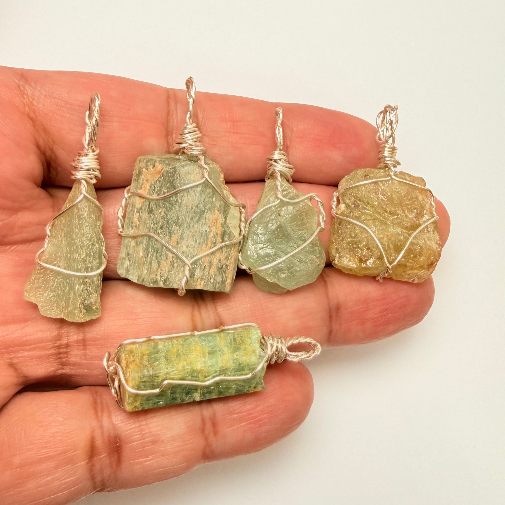 Aquamarine Crystal Wirewrap Pendants Lot, 5 pcs lot, Tanzania, wire is copper with silver coating and non tarnish coat on that