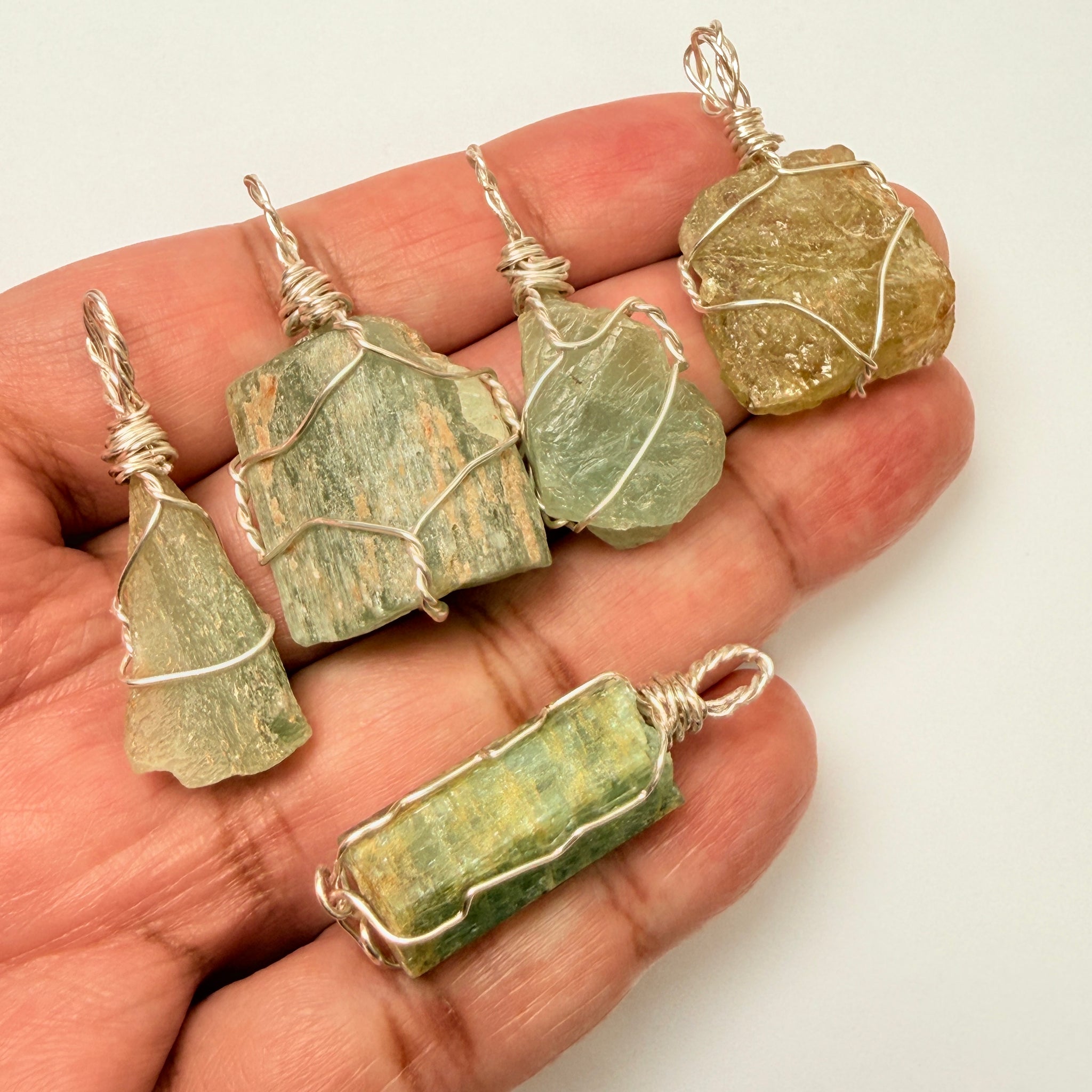 Aquamarine Crystal Wirewrap Pendants Lot, 5 pcs lot, Tanzania, wire is copper with silver coating and non tarnish coat on that